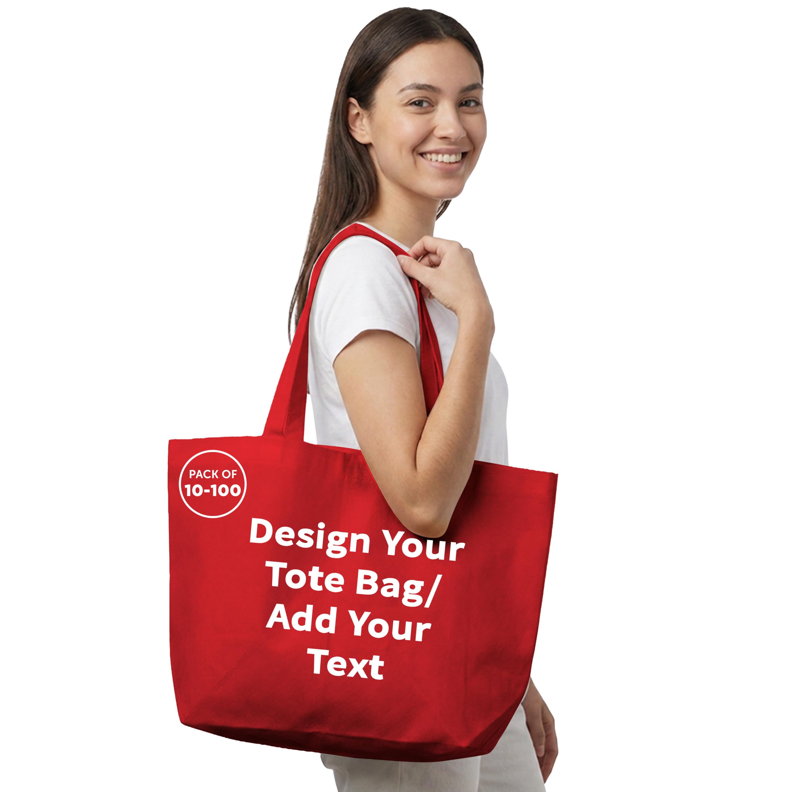 DISCOUNT PROMOS Personalized Southern Style Grocery Tote Bags Set of 10/50/100 Custom Bulk Pack, Reusable Grocery & Shopping Bags - Great for Travel, Carry on Bag, Business Merch - Red 10/50/100 - 20"x13"x8" Red