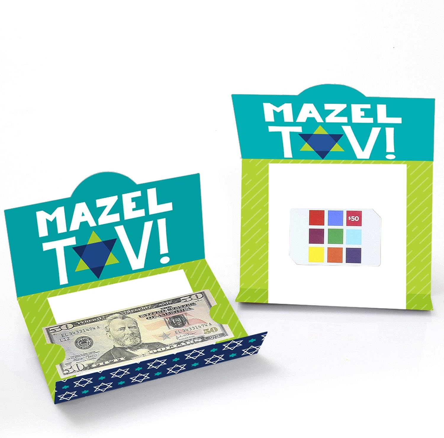 Big Dot of Happiness Blue Bar Mitzvah - Boy Party Money and Gift Card Holders - Set of 8