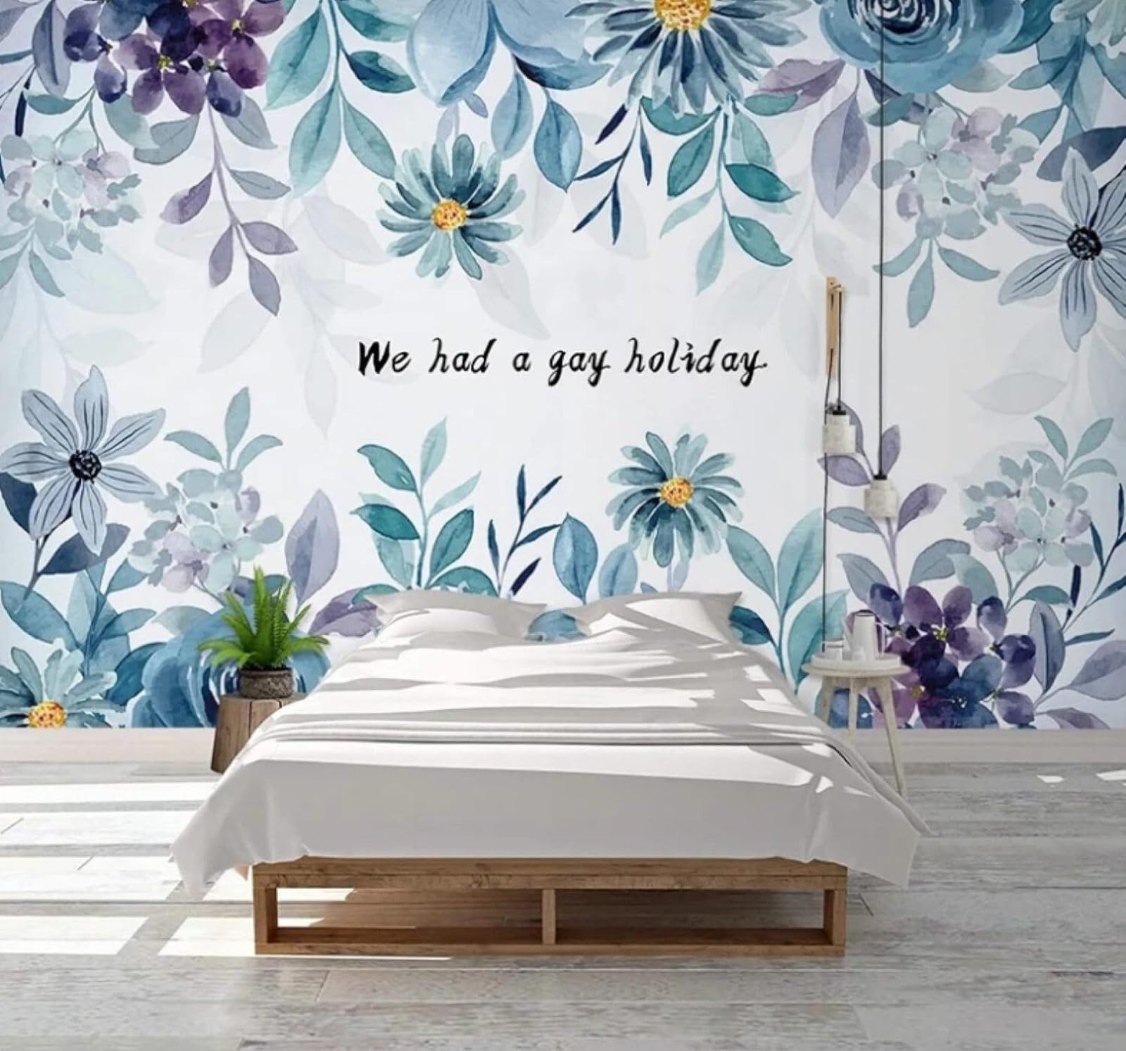 XLMING Hand Drawn Watercolour Blue Plants Flowers 3D Wallpaper Luxury Home Dining Decor Paste Sofa Living Room The Wall for Bedroom Mural-200cm×140cm