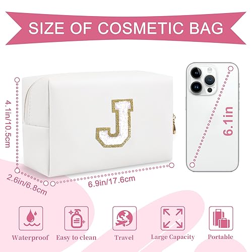 Miniatura 2 de Bolsa de maquillaje personalizada con inicial A-Z, pequeña bolsa de cosméticos de viaje de piel sintética con cremallera, bonita bolsa de aseo