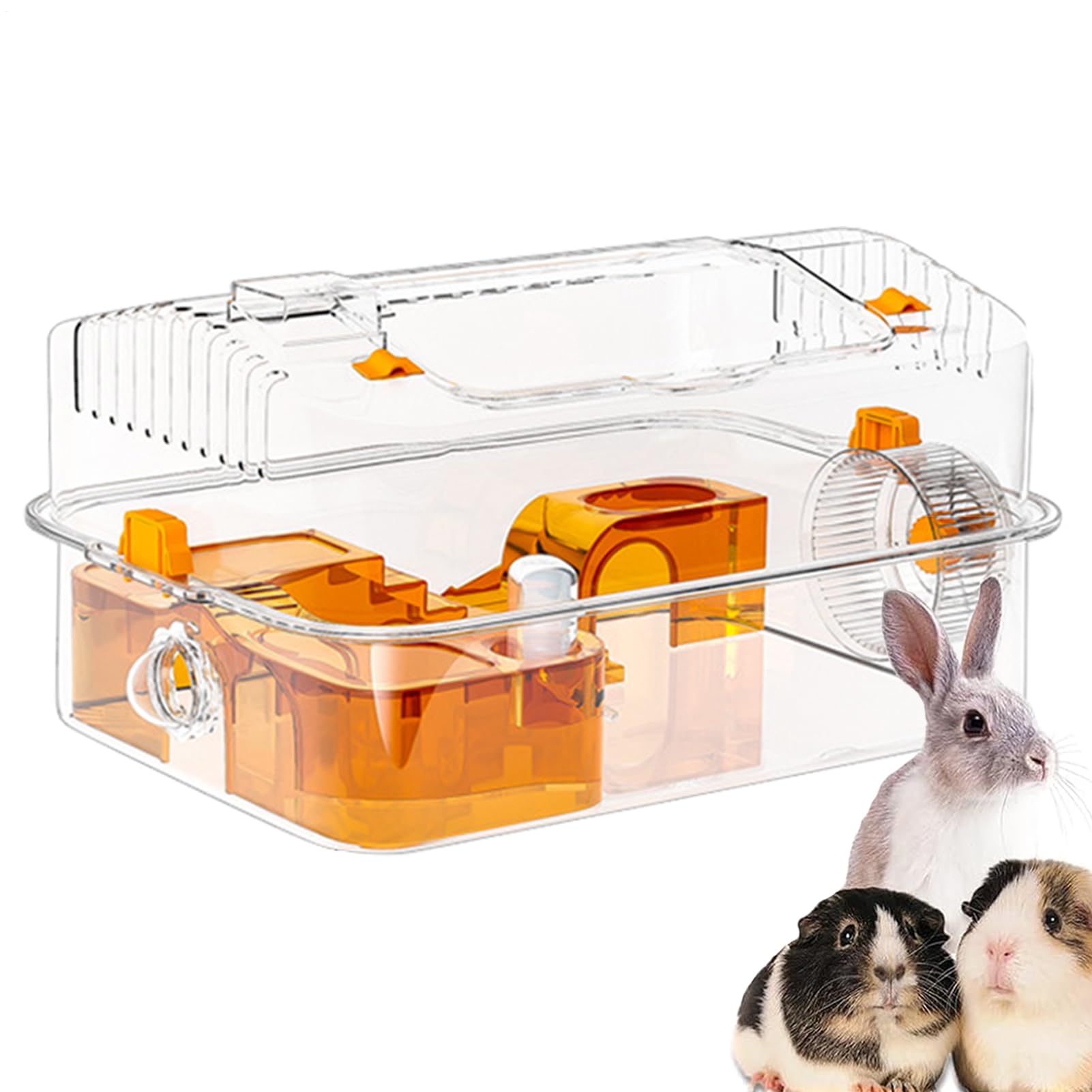 Gabbia per Criceti Con Bottiglia d'Acqua e Giocattoli Trasparenti | Box per Lettiera e Habitat per Topi per Piccoli Animali Domestici come Criceti Nani, Topi Siriani e Coniglietti, per Casa, ,