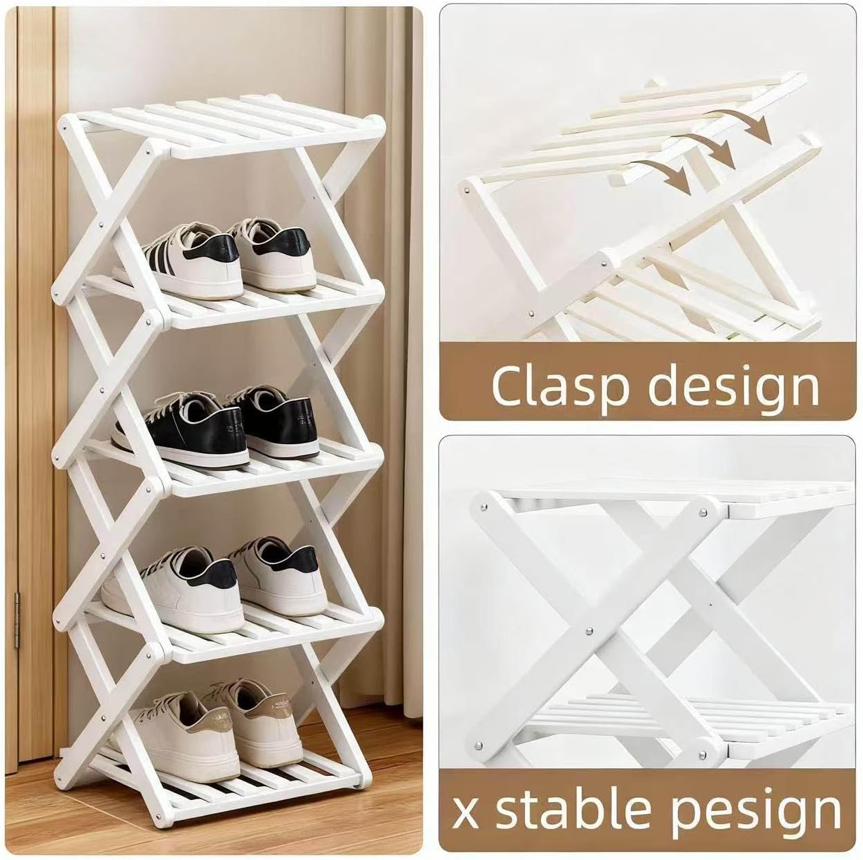 Vertical Narrow Shoe Rack White, 7 Tier Portable Folding Shoe Storage Rack, Without Installation Free Standing Shoe Rack for Corridors, Bedrooms Living Room Corner and Small Spaces