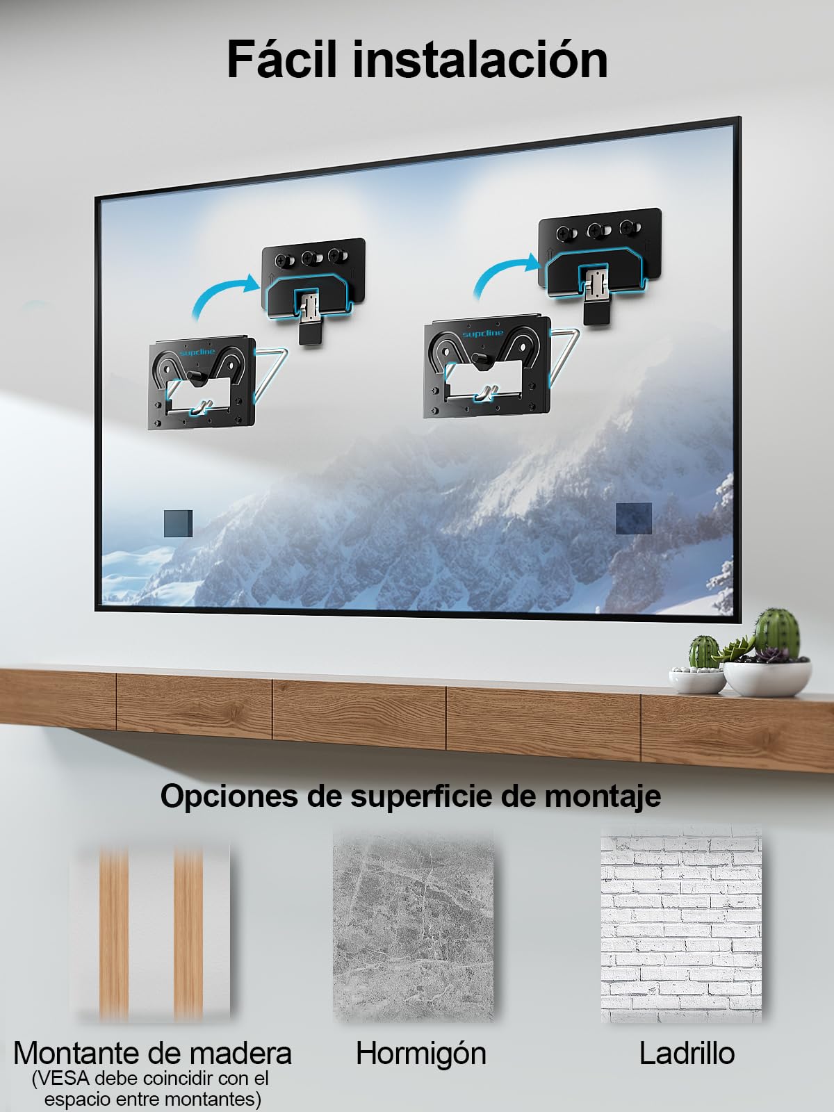 Supcline Soporte TV Pared Slim 14-80" Marco/Plana TVs, Soporta hasta 45KG