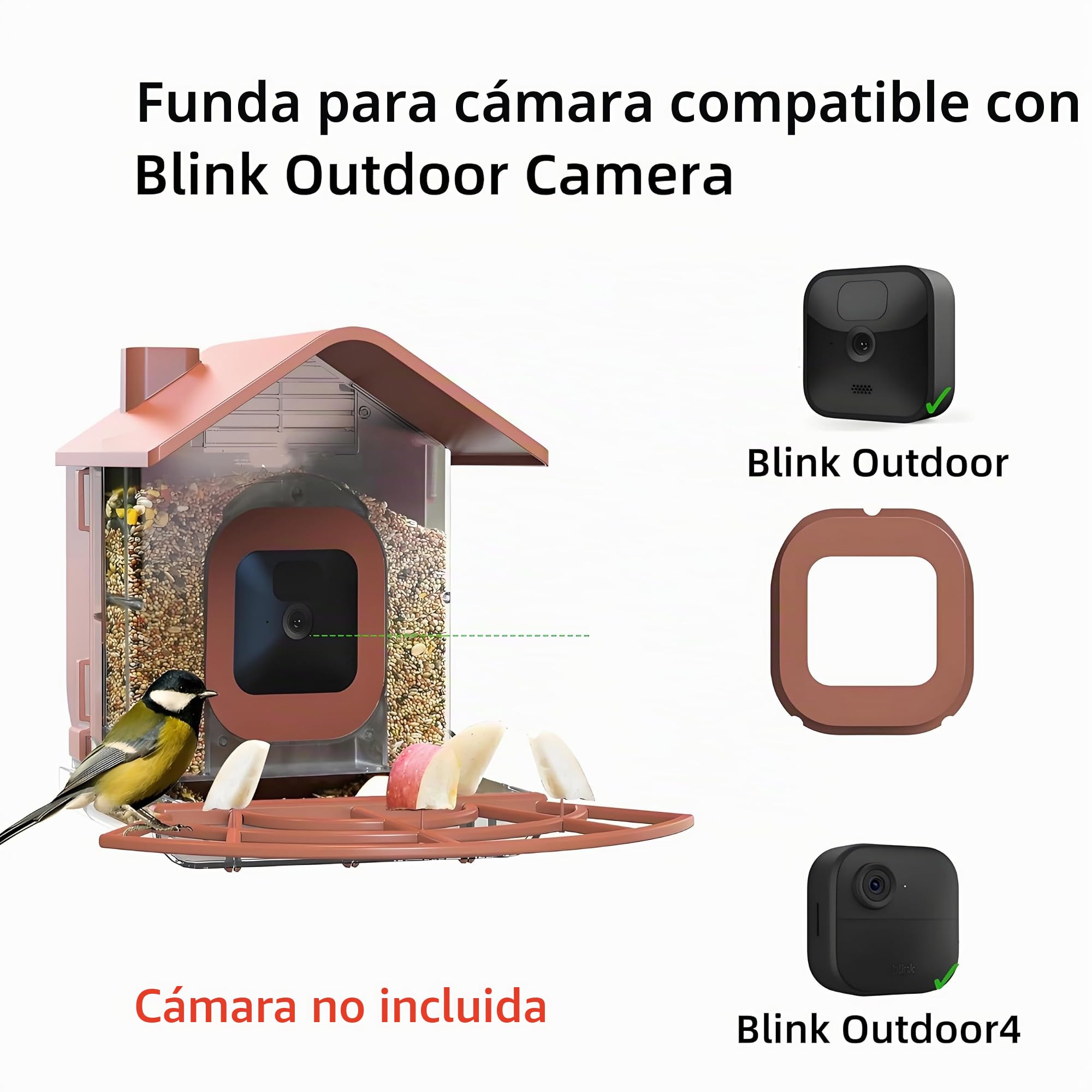 Comedero Pájaros con Cámara Casa Exterior Compatible con Soporte Cámara Blink Impermeable Gran Capacidad 1.6LB Estación Monitoreo Fauna (Cámara no Incluida)