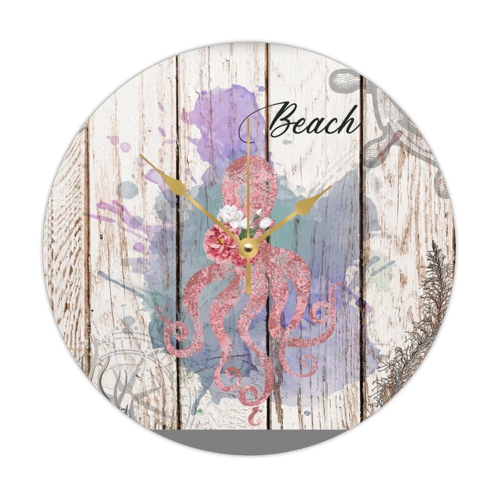 Horloge de plage ronde en bois de qualité supérieure, gouvernail 38cm