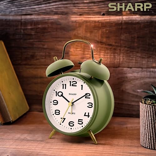 Miniatura 6 de SHARP Reloj despertador de doble campana, alarma fuerte ideal para personas que duermen con mucha resistencia, elegante acabado mate con detalles de