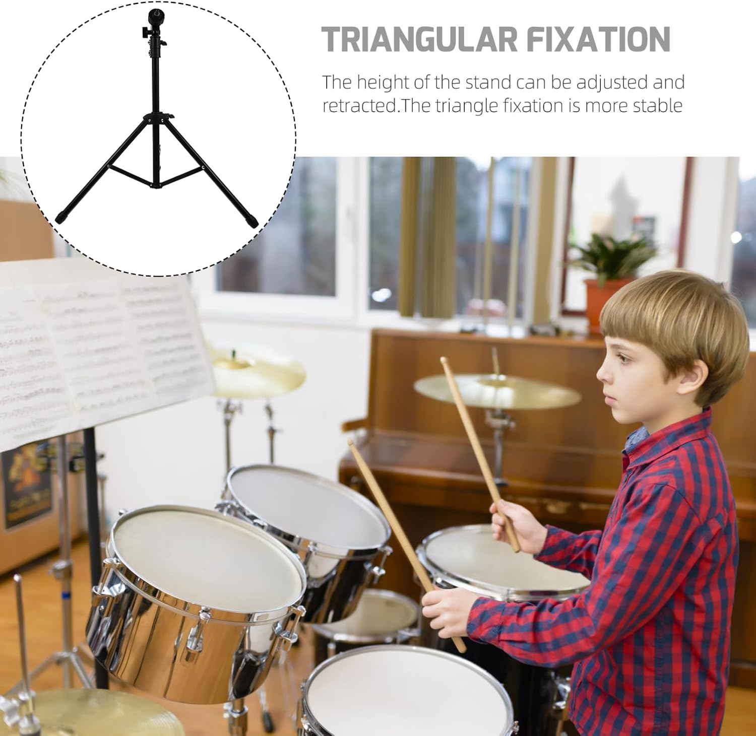 Adjustable Snare Drum Rack Tripod Stand 8 /10 Black Metal Practice Holder for Indoor Use Height Adjustable Sticks Holder