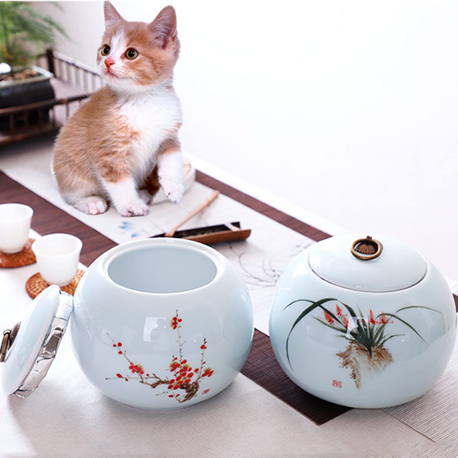 Urny, Ceramiczna urna na prochy z ręcznie malowanym wzorem krajobrazu –(Bamboo)