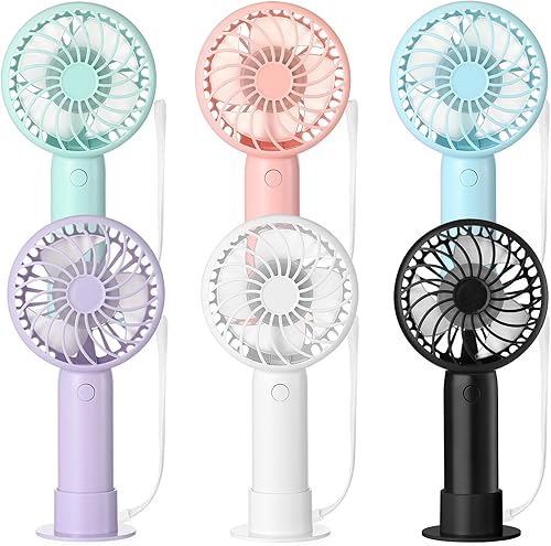 Miniatura 18 de 6 piezas Mini Ventilador de Mano Potente 3 velocidades Ventilador Personal Pequeño Portátil Recargable con Base USB para Mujeres Maquillaje de