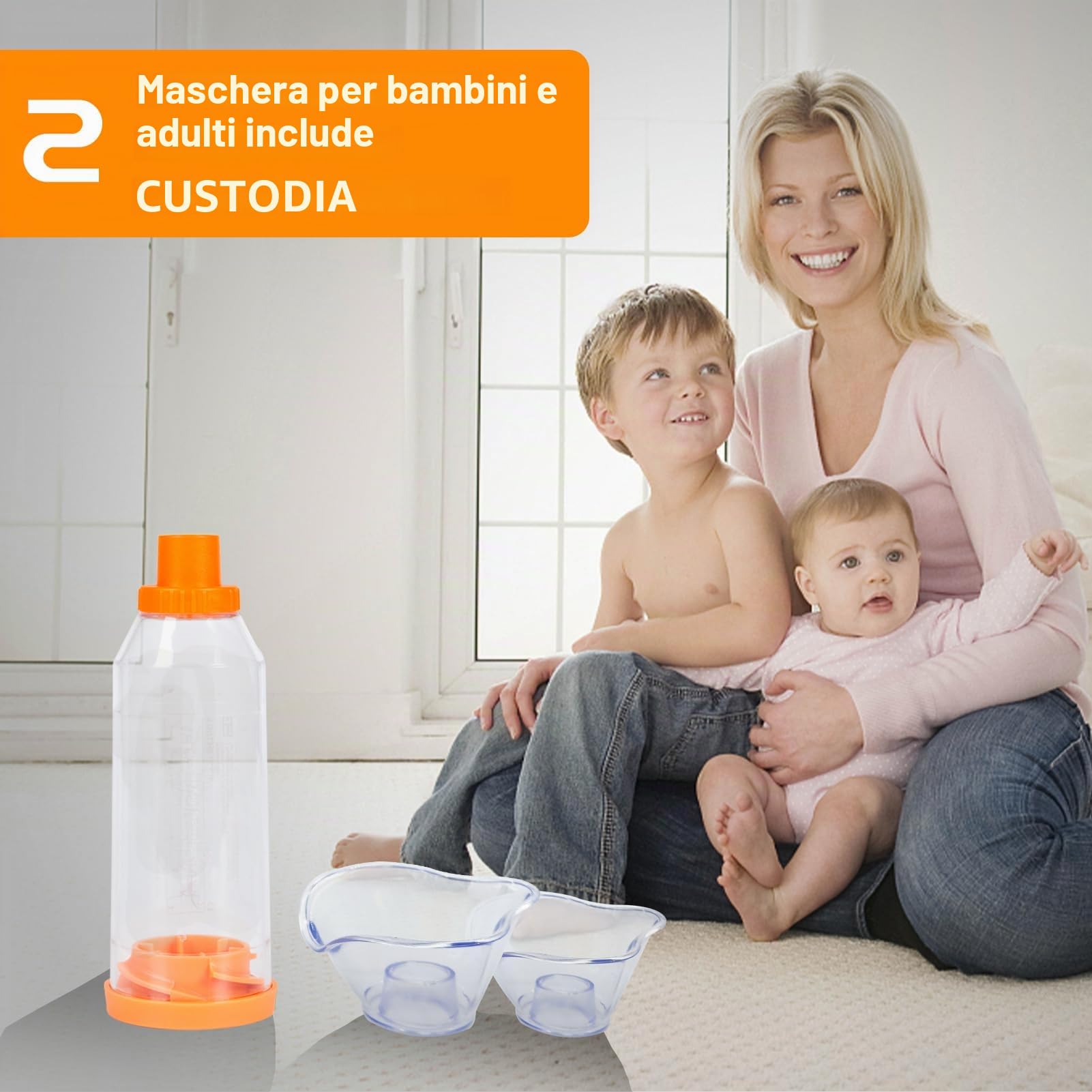 Distanziatore per inalatori adulti e bambini o neonati con maschera, camera aerosol aiuta la consegna di farmaci per asma (trasparente, maschera per bambini)