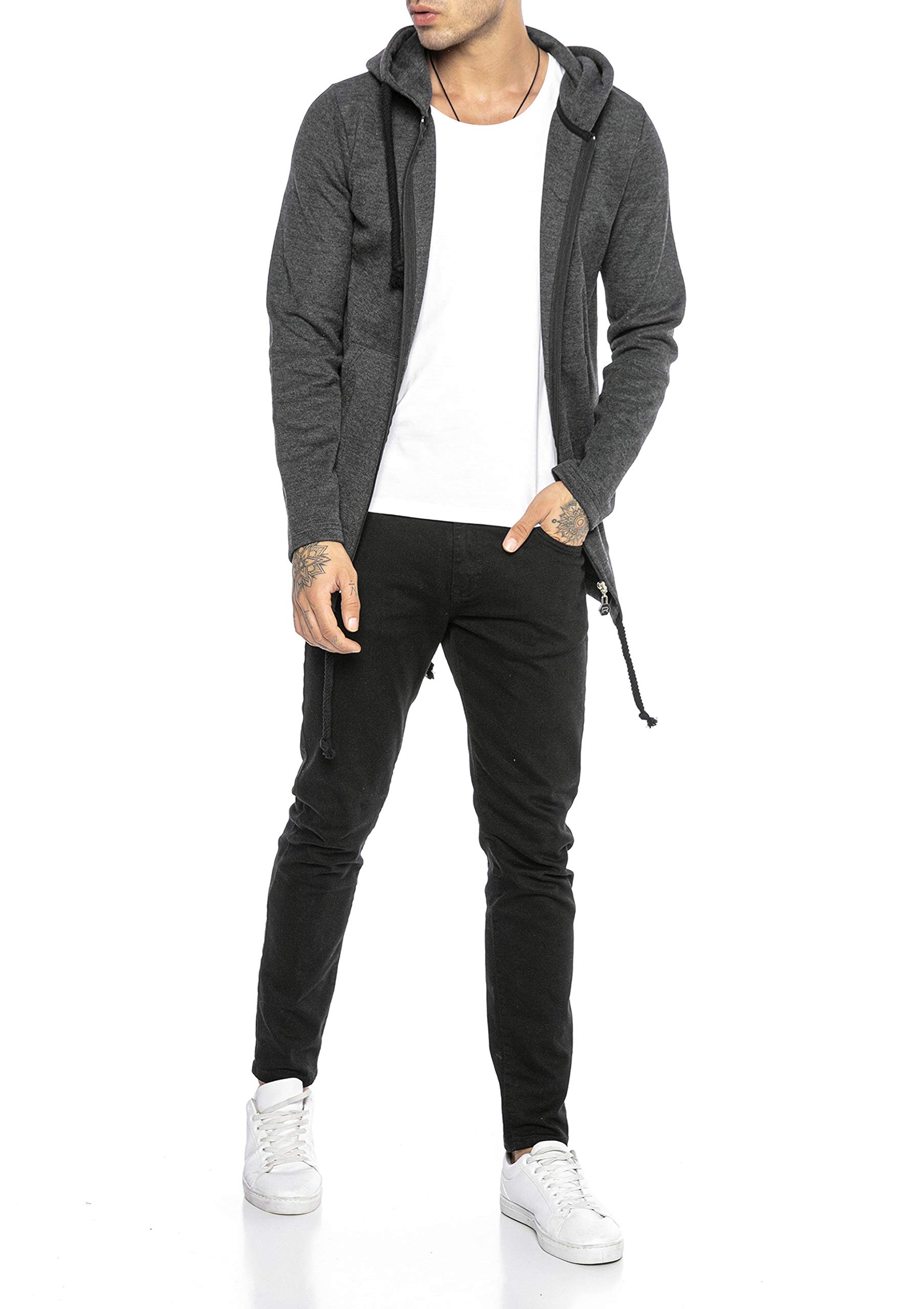 RED BRIDGE Cárdigan para Hombre Suéter con Capucha Sudadera Chaqueta Corte Largo Oversize