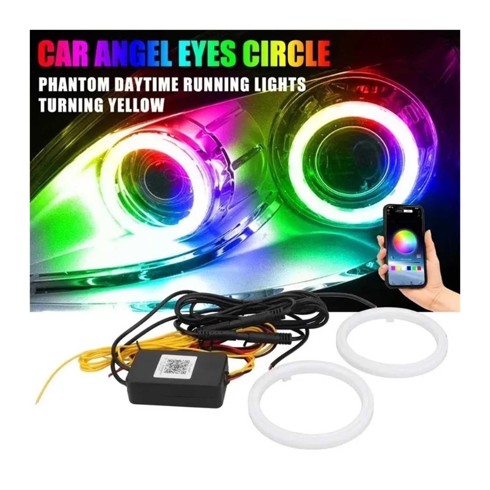 2 szt. RGB Bluetooth Angel Eye Halo Ring DRL Turn Signal Cotton 12 V (1 w 2, RGB APP_100 mm)