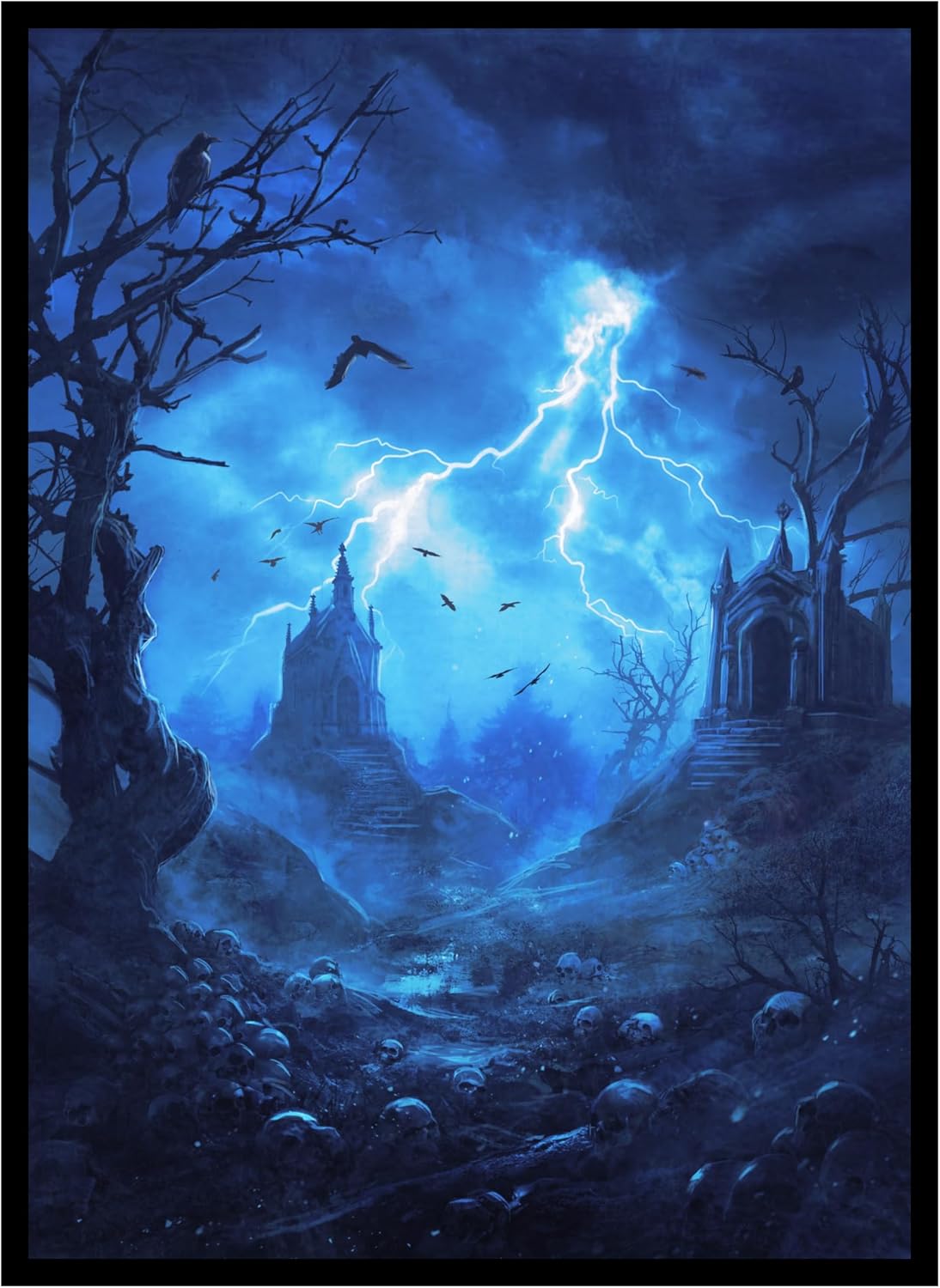– 100ct Textured Matte TCG/MTG Card Art Sleeves (Blue/Black Graveyard)