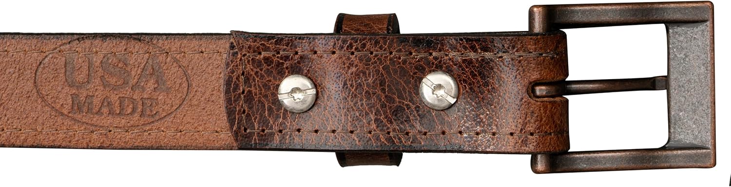USA Made Full Grain 1.25" Water Buffalo Antique Brown Leather Belt With Buckle Options