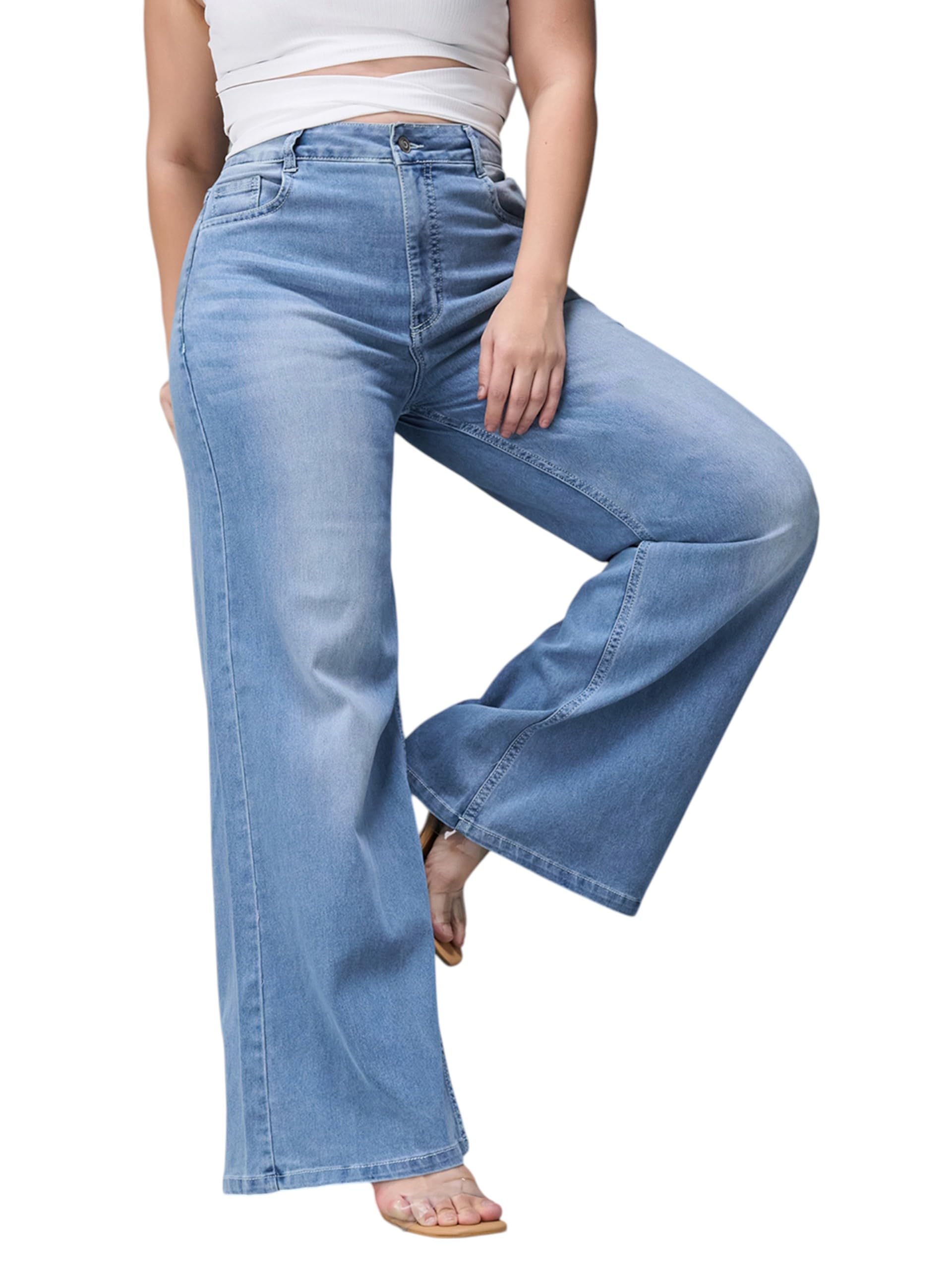 miss chase a+ Women's Wide-Leg High-Rise Regular-Length Stretchable Shaping Denim Jeans-picture-28