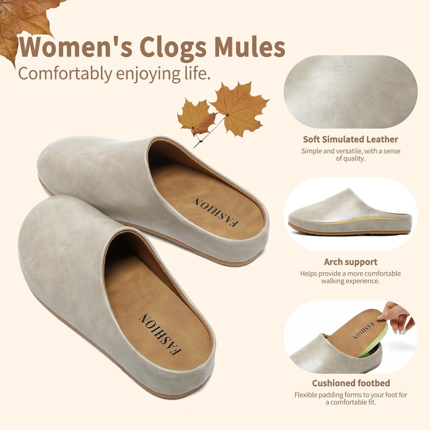 Clogs for Women Leather Women's Mules & Clogs with Soft Footbed Arch Support Slip On Shoes Potato Shoes Outdoor Indoor Slippers - Image 4