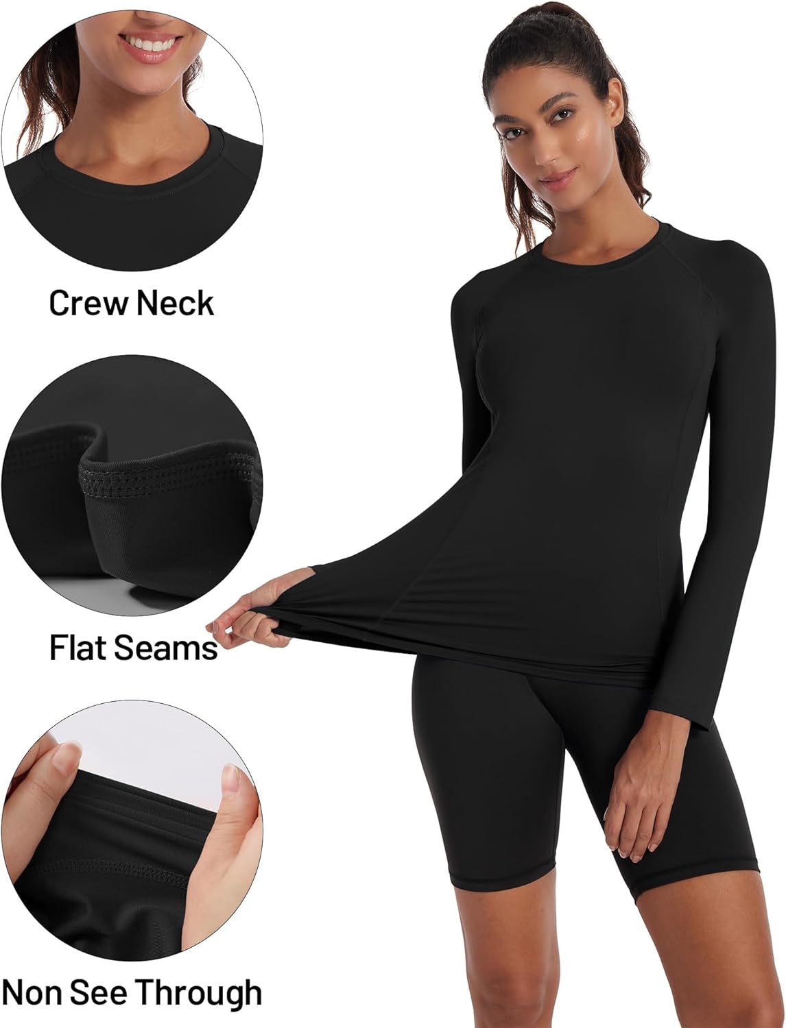 Runhit Compression Shirt Women Long Sleeve, UPF 50+ Crew Neck Workout Base Layer, Quick Dry Athletic Underscrub Tops - Image 4