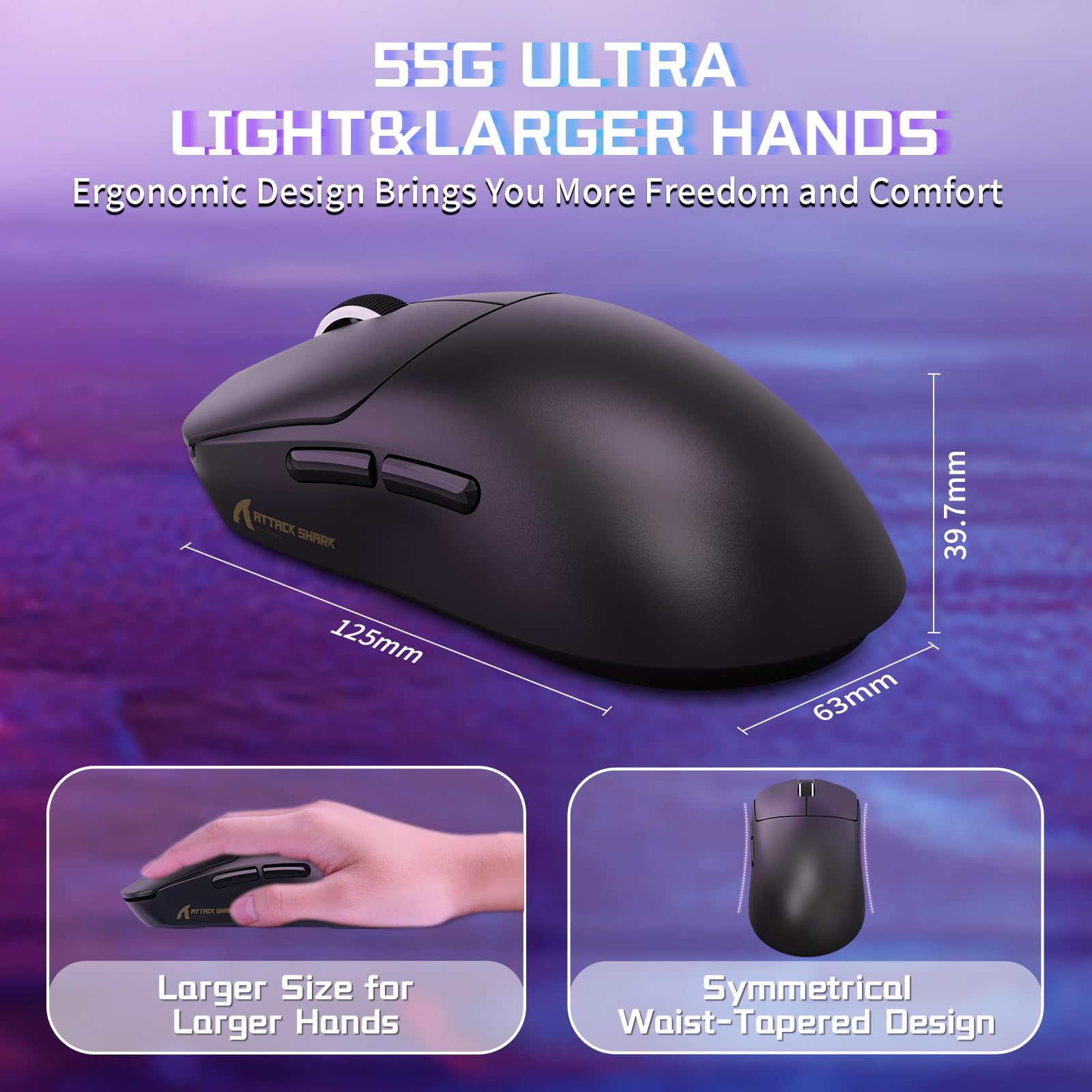MAMBASNAKE X ATTACK SHARK X8SE 55g Mouse da gioco wireless ultraleggero-Fino a 25000DPI,sensore PAW3311,Tri-mode BT/2.4G/USB-C,80 milioni di clic,accelerazione 40G,500mAh,driver web,per Win/Mac-Nero