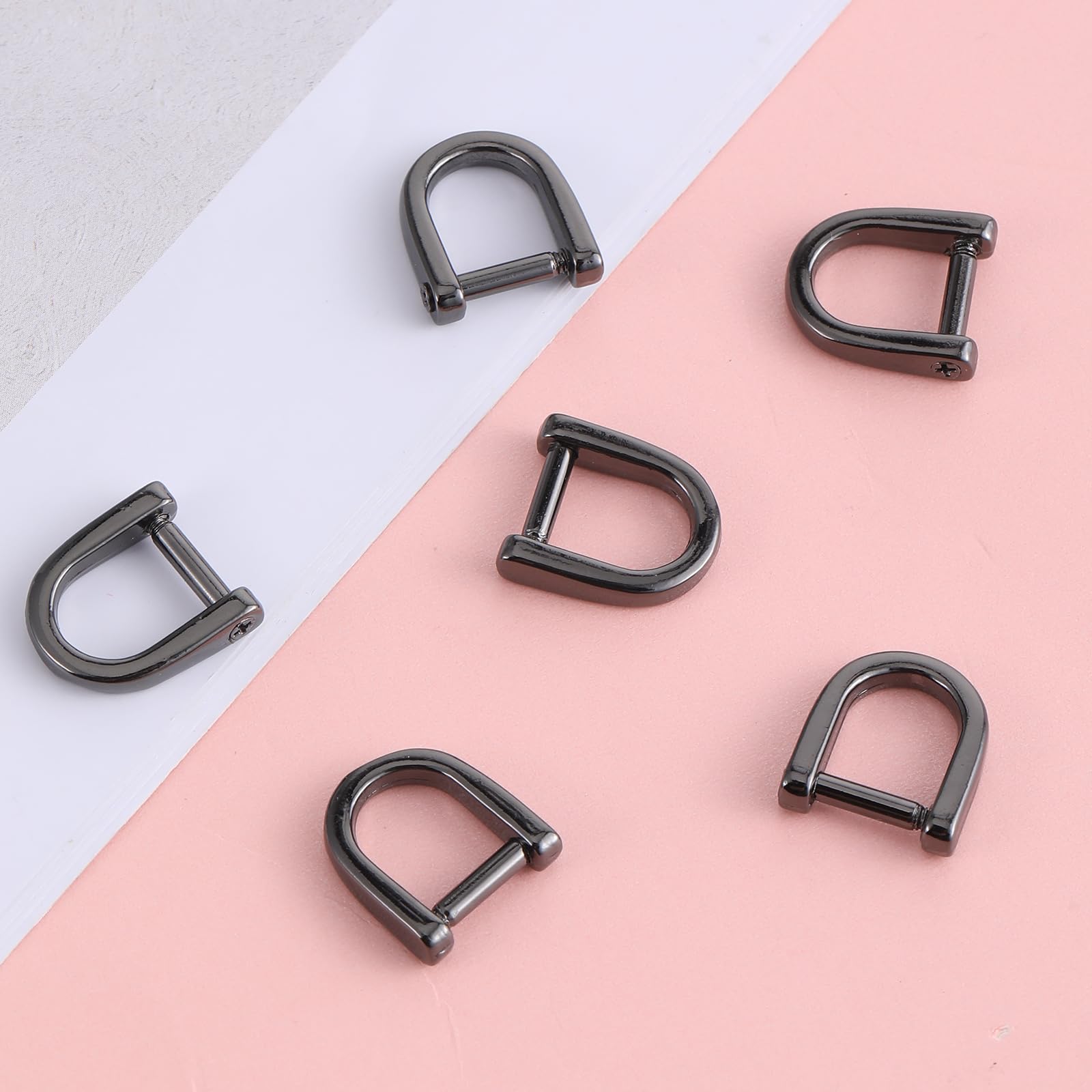 7 piezas anillos D de herradura de metal D anillos con tornillo llavero DIY cuero artesanía monedero llavero accesorios para correa (negro)