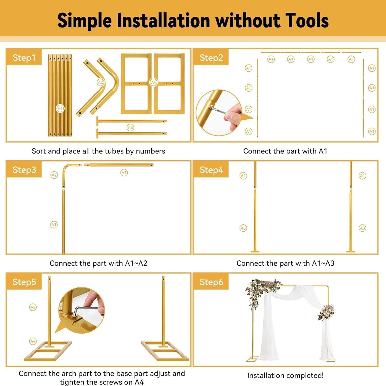 Wedding Arch Backdrop Stand Square 6.5FT Heavy Duty Metal Frame, Balloon Arch Stand Adjustable Photo Booth Decor for Valentine’s Day, Baby Showers, Birthdays, Anniversaries