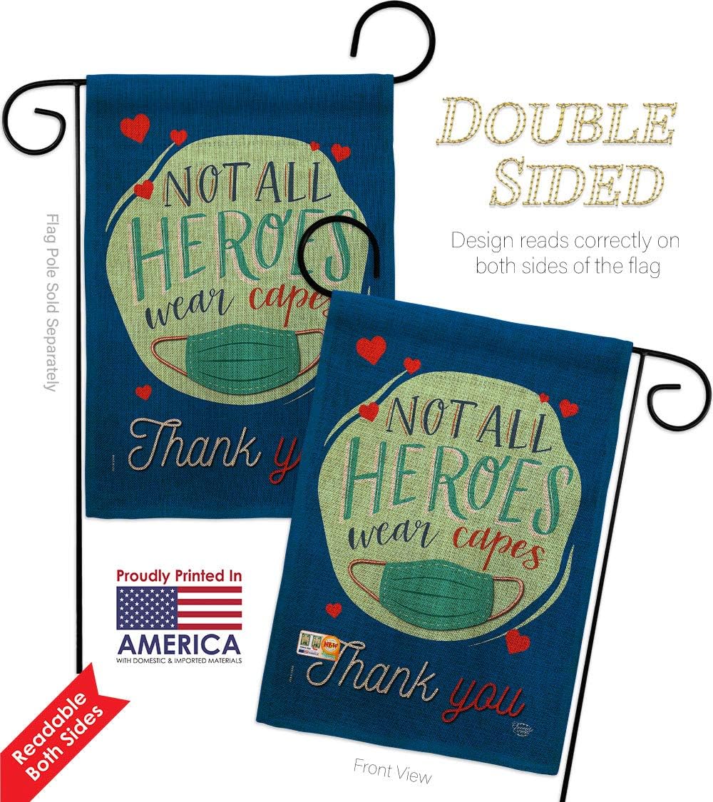 Thank You All Heroes Burlap Garden Flag Set Wall Holder Expression Spiritual Hope Love Wisdom Support Emotion Postive Small Decorative Gift Yard House Banner Double-Sided Made In USA 13 X 18.5