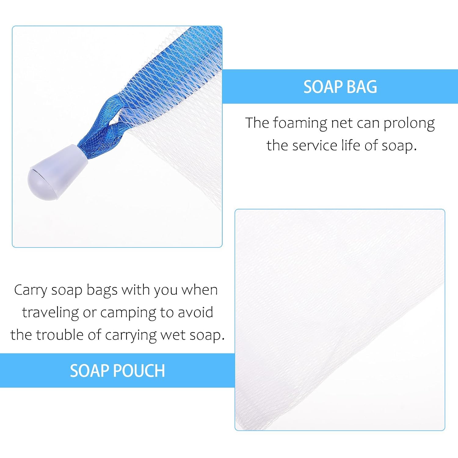 20pcs Soap Foaming Nets with Hanging Rope PE Soap Saver Pouch