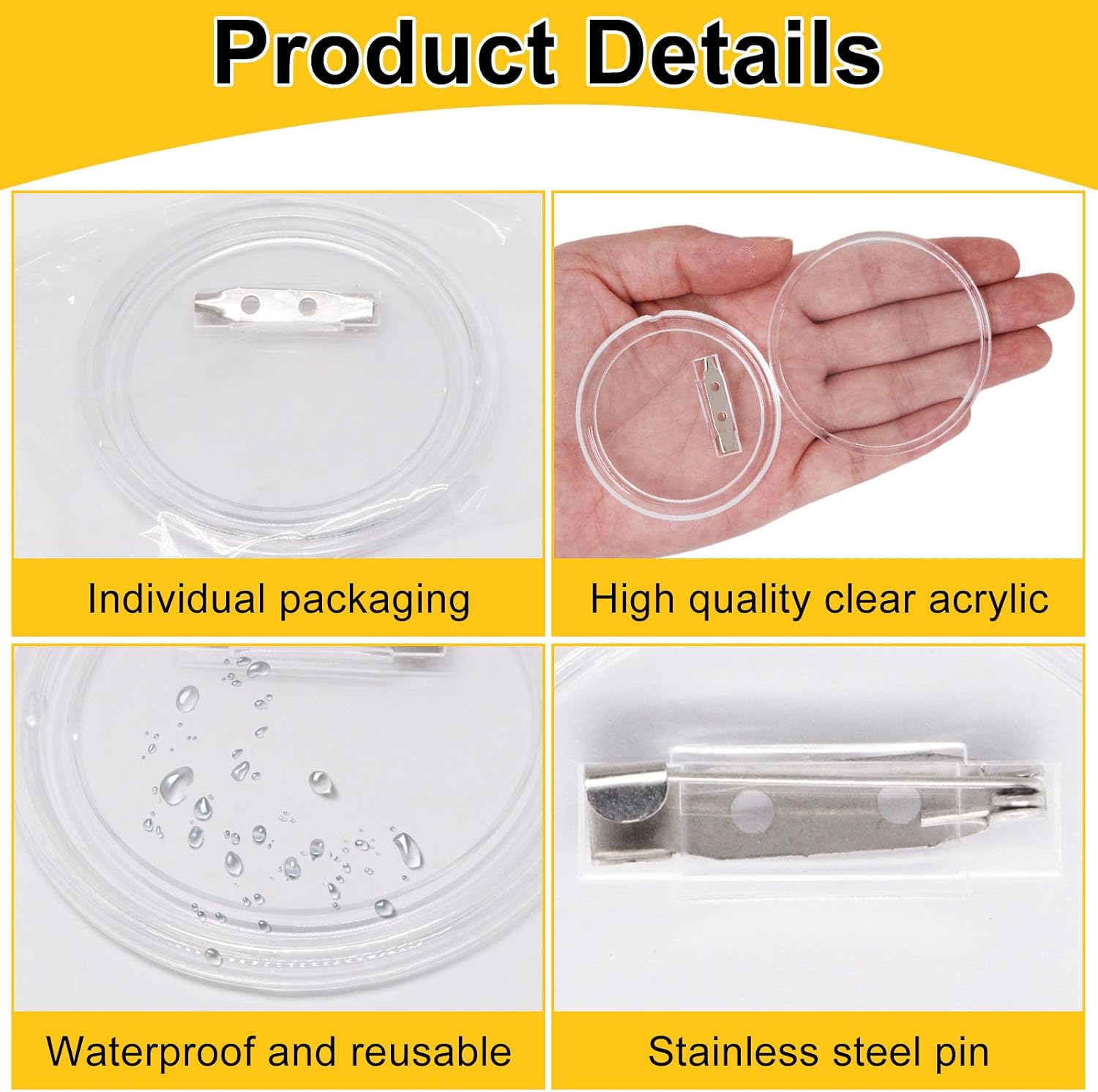 20 Pack 2.3 Inch Clear Button Pins for Crafts, DIY Blank Pins Bulk image 3