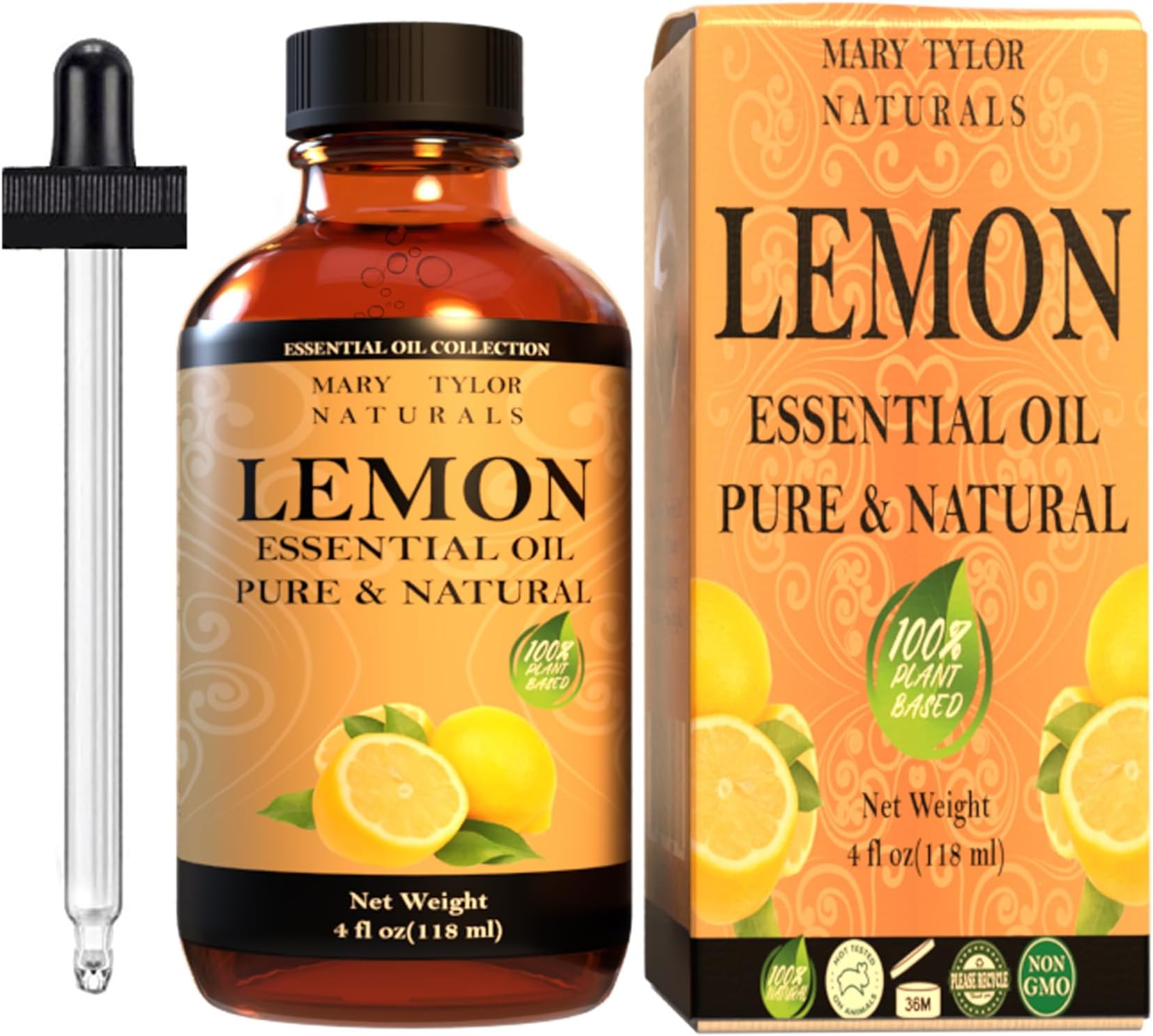 Lemon Essential Oil (4 oz), Premium Therapeutic Grade, 100% Pure and Natural, Perfect for Aromatherapy, Diffuser, DIY by Mary Tylor Naturals