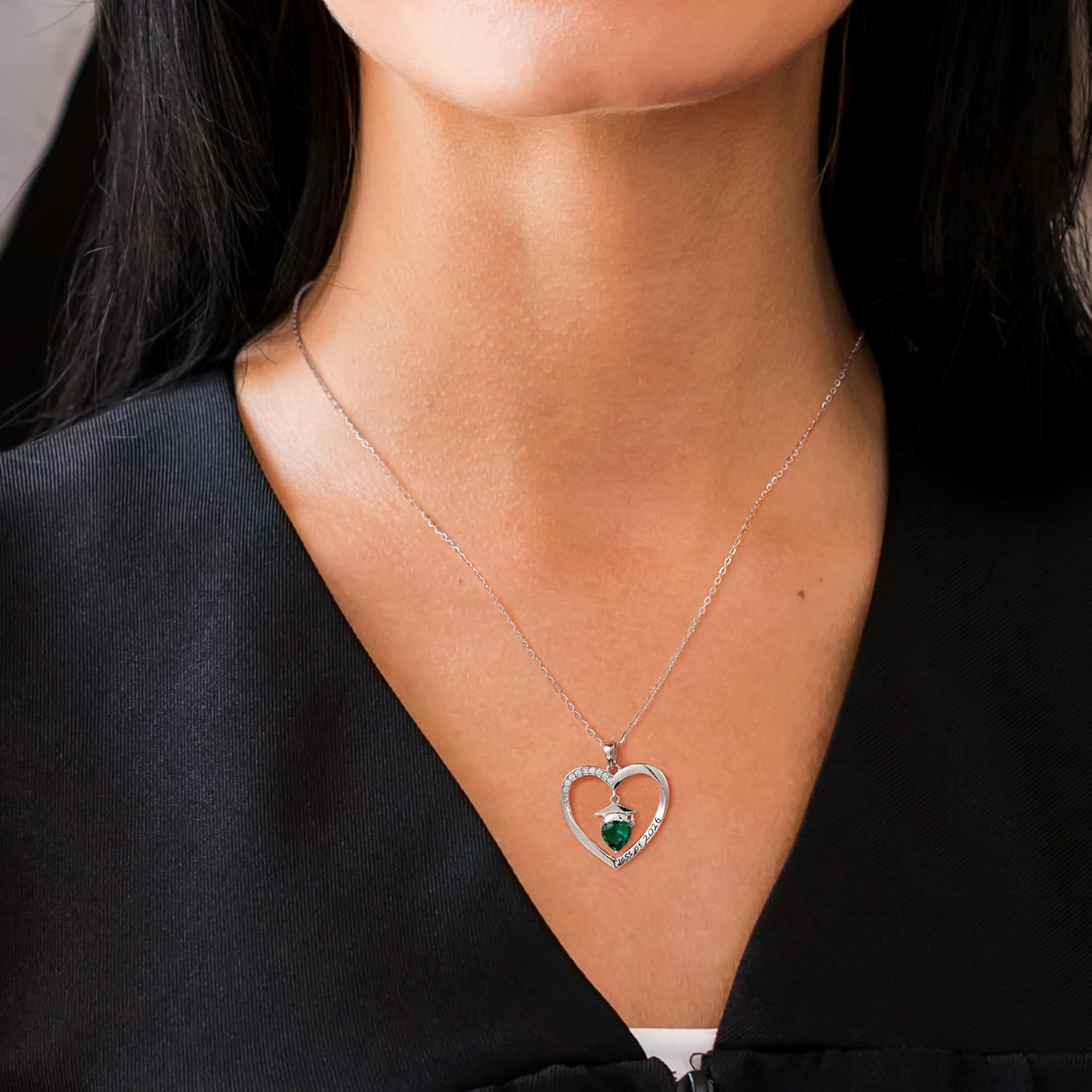 Anoup 2026 Graduation Gifts - 925 Sterling Silver Heart Birthstone Necklace Class of 2026 College High School Graduation gifts for Women Her