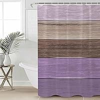 Vista 3 de Juego de cortinas de ducha impermeables con tablero de madera de granero morado, rayas marrones, estándar de 66 x 72 pulgadas, cortina de baño