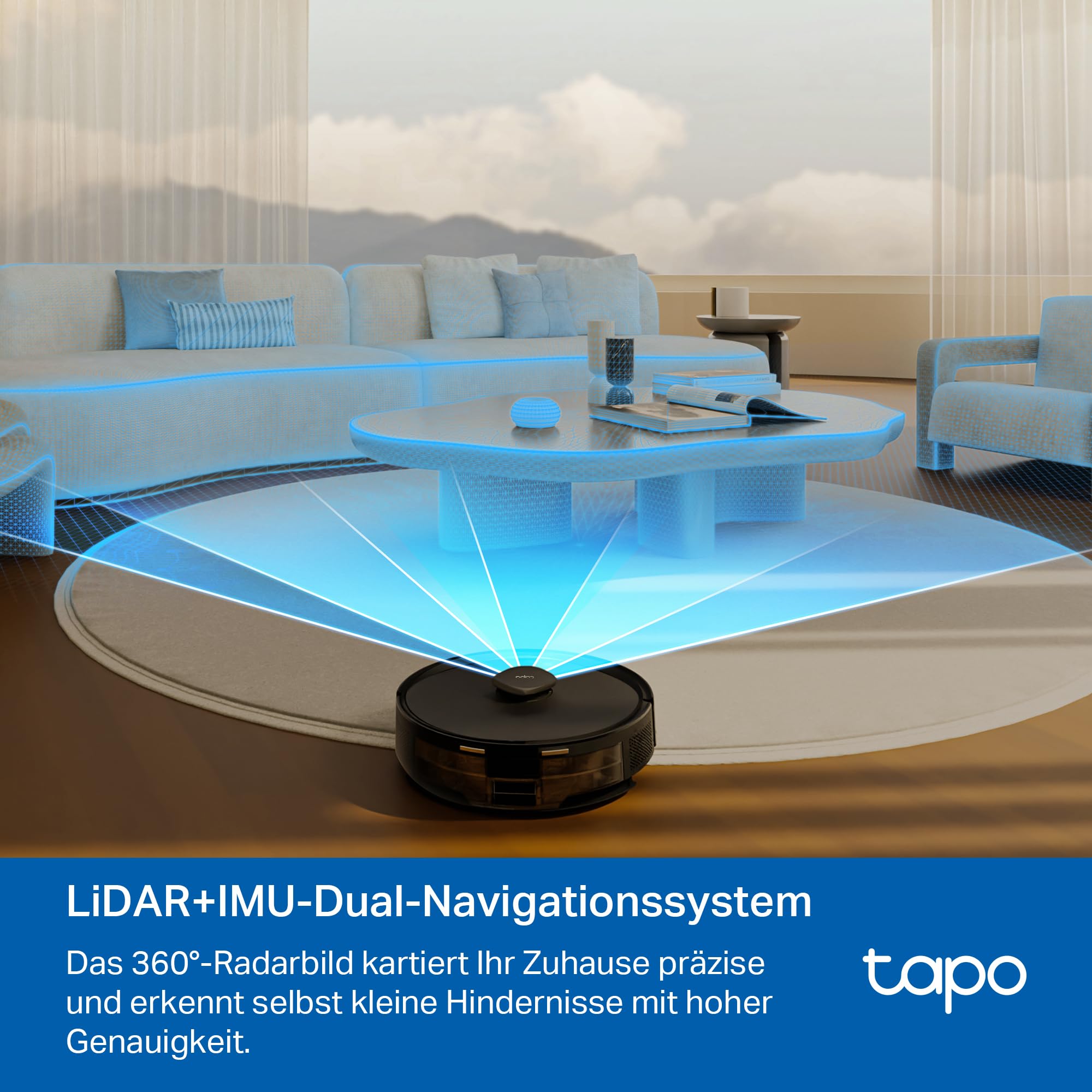 Tapo RV30 Max Saugroboter mit Wischfunktion, 5300Pa Ultra Starke Saugkraft, LiDAR+IMU Dual-Navigation, Alexa Sprachsteuerung, App
