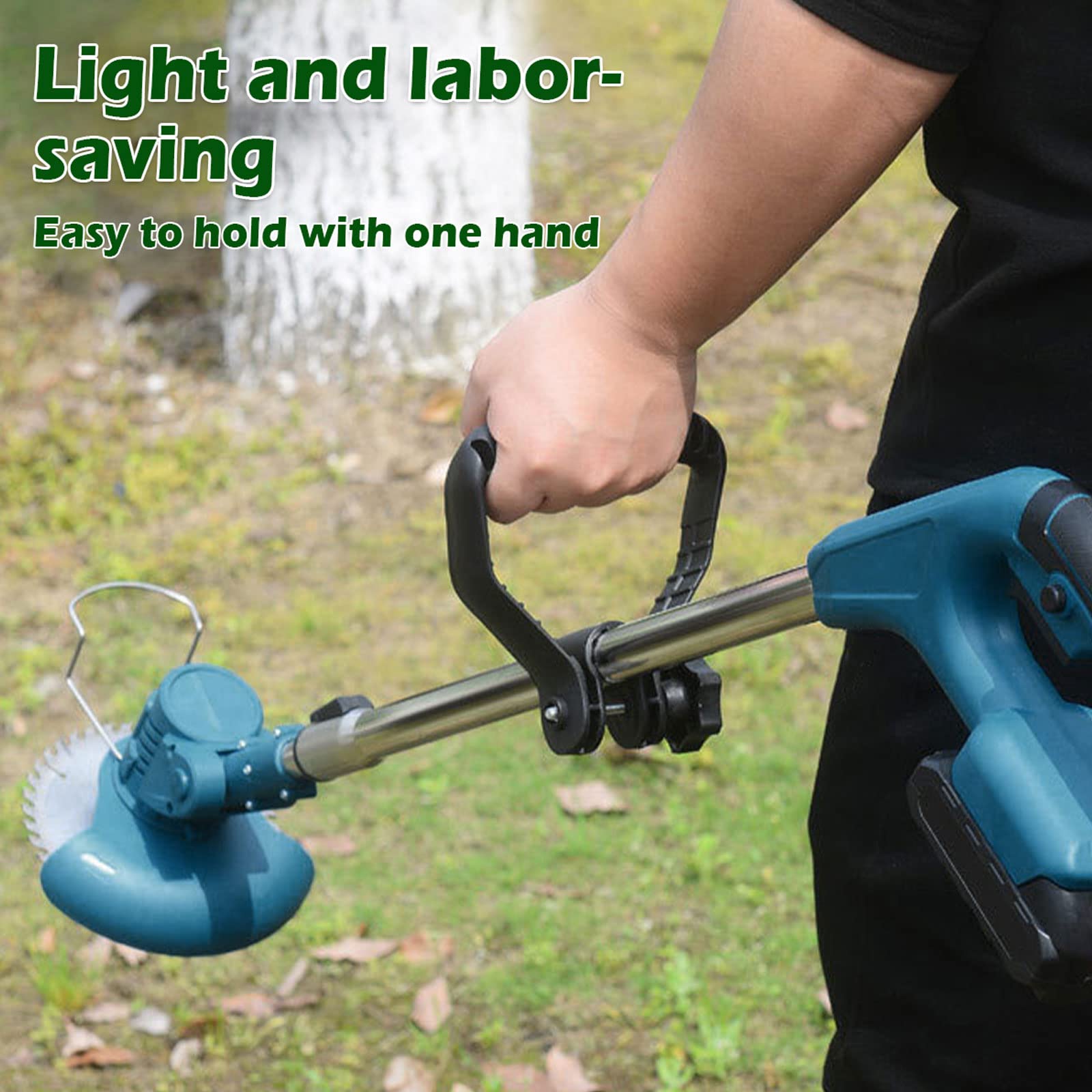 Inalámbrico Desbrozadora Recargable, 8 Cuchillas, Doble Batería 24W Cortacésped 10000g/Min Jardinería, Cortacéspedes, Cortacésped Multifunción con Mango Telescópico Apto para Recortar Césped