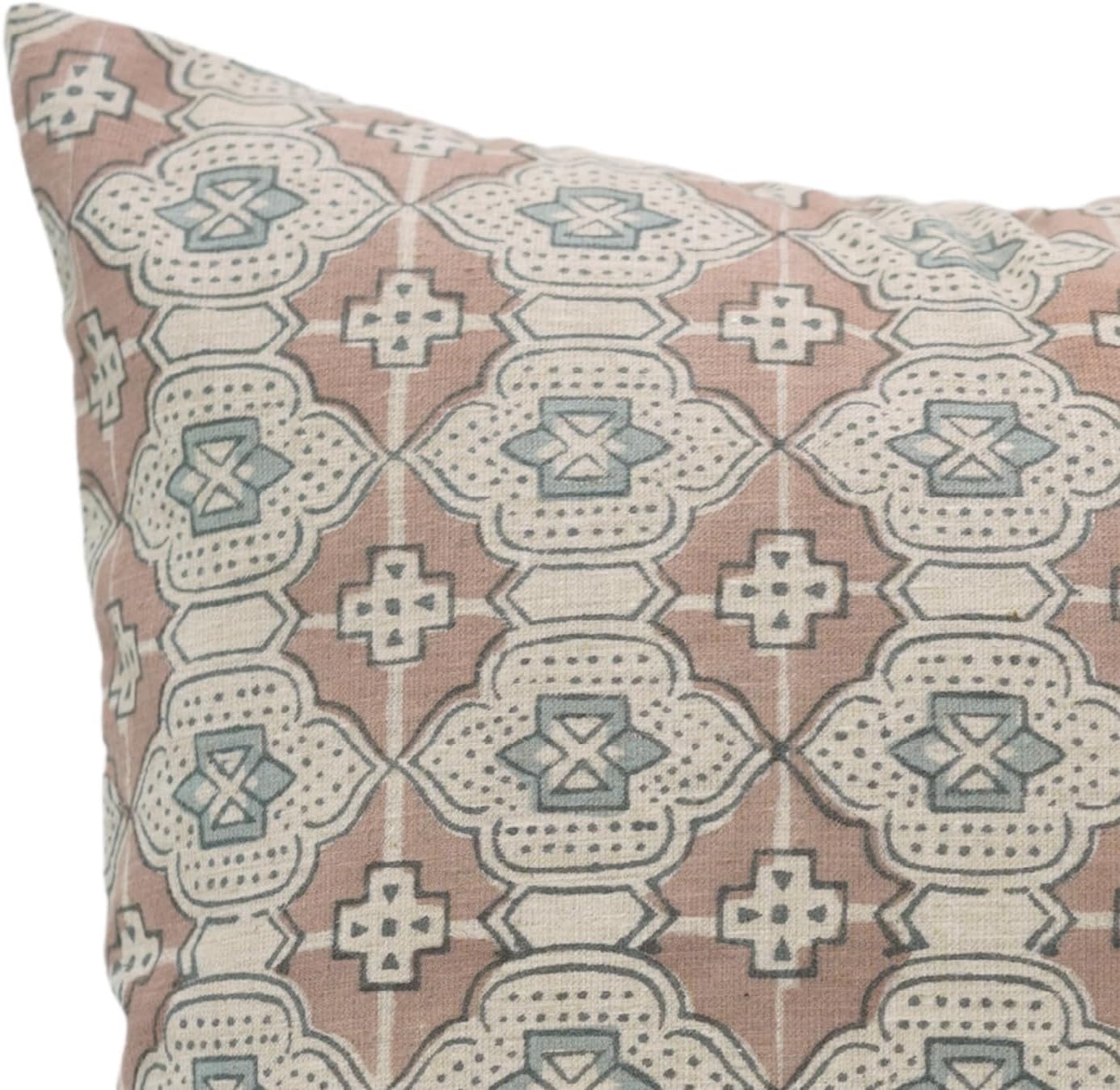 Floral Hand Block Print Linen Blend 26x26 inch Throw Coushion Cover Decorative for Farmhouse, Living Room, Bedroom, Sofa & Couch-Jharoka