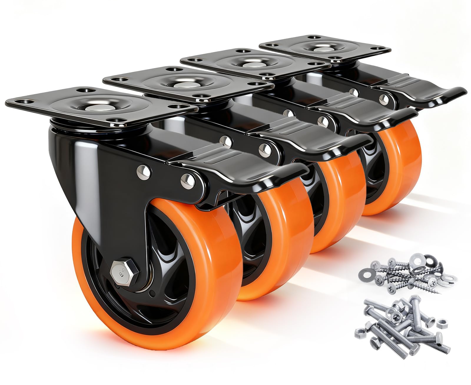 Photo 1 of **SEE NOTES***Caster Wheels, 4 Inch Caster Set of 3, Dual Locking PU Casters 2400LB, Swivel Casters for Furniture, Workbench & Tool Cart – Quiet, Floor Safe, Smooth Rolling