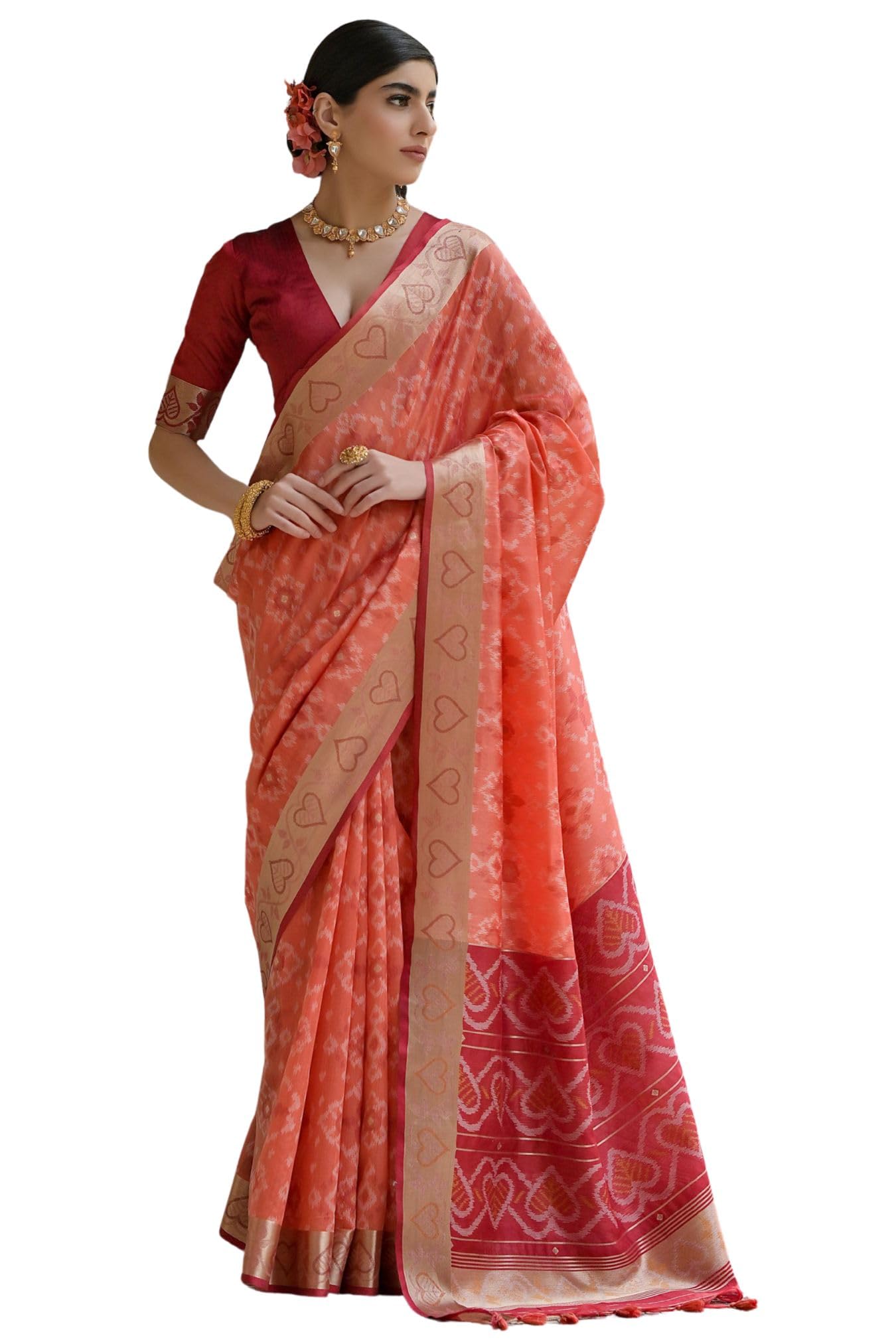 SGF11 Women's Kanjivaram Patola Soft Lichi Silk Saree With Unstitched Blouse Piece