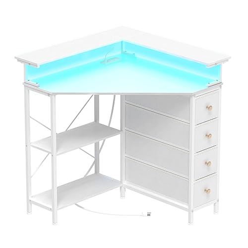 VENNQD Corner Desk with Drawers Shelves for Small Space 90