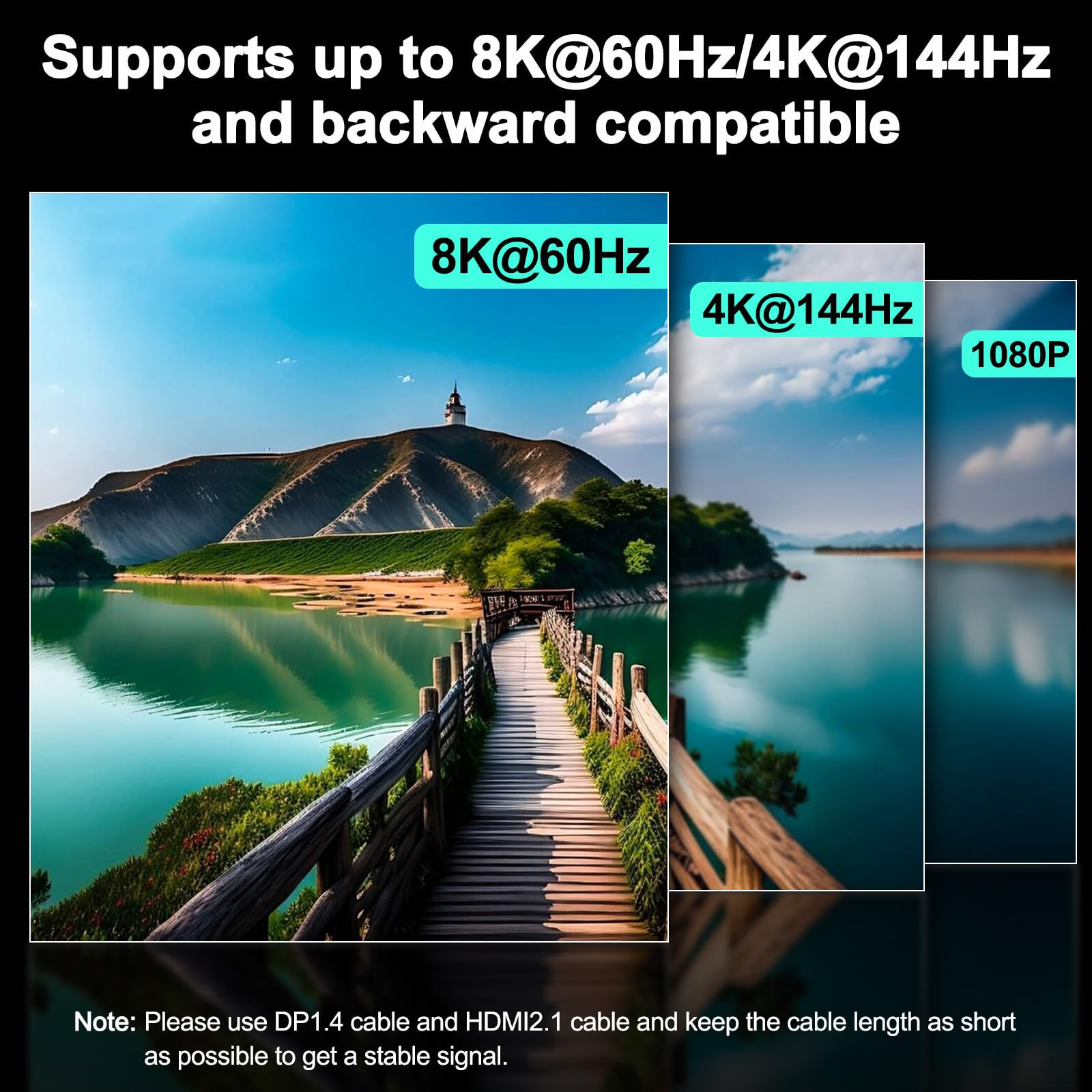 KVM Switch HDMI DP 8K@60Hz/4K@144Hz, HDMI DP KVM Switch für 2 Computer 2 Monitore und 4 USB3.0-Geräte teilen, Kabelfernbedienung und USB-Kabel im Lieferumfang enthalten