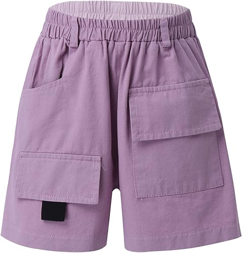 FEESHOW Kids Boys Girls Cotton Pull On Cargo Shorts with Pockets Athletic Sports Casual Dolphin Shorts Activewear