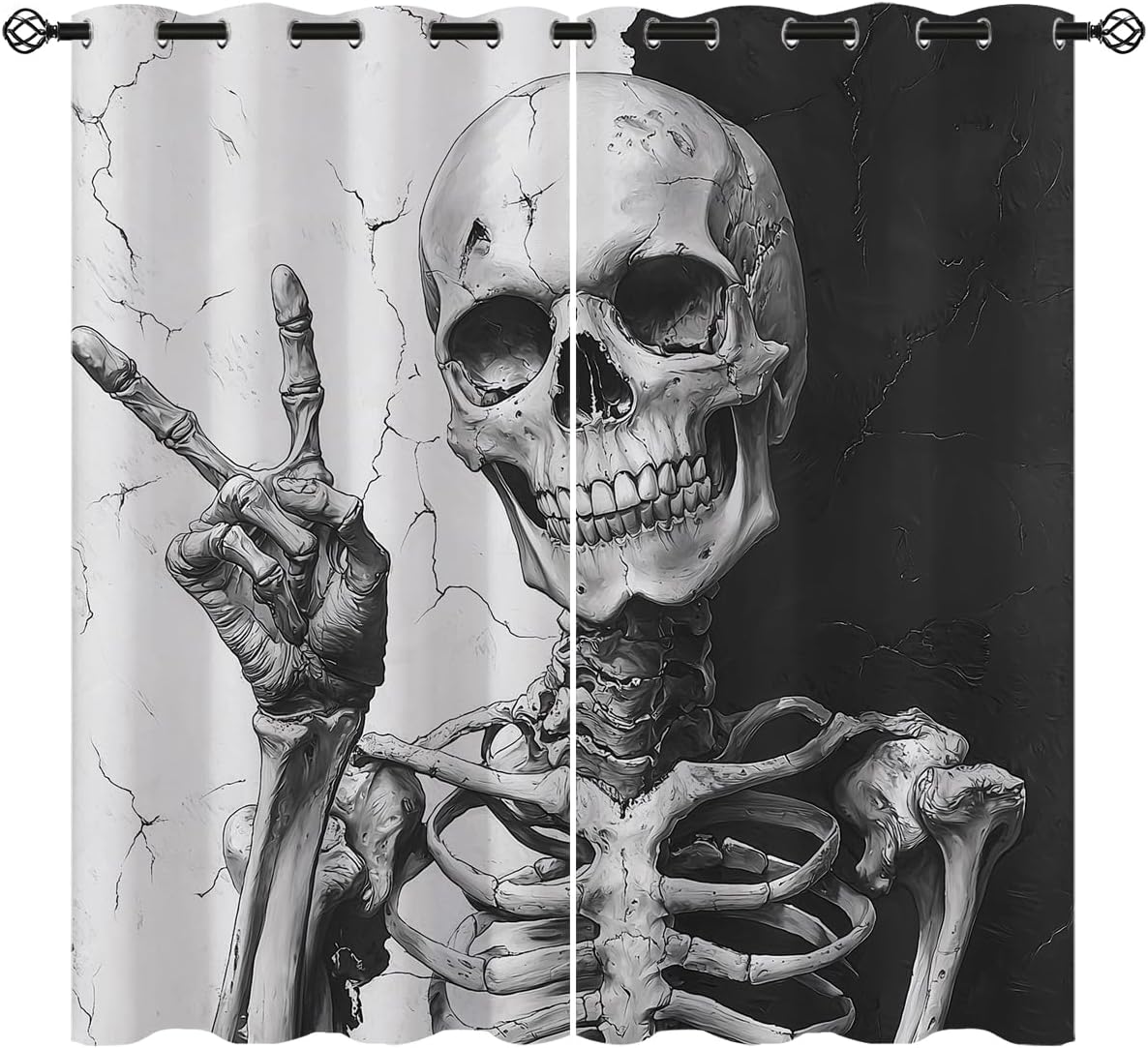 Skeleton Blackout Curtains for Girls Boy Home Decor, FunnySkull Halloween Gothic Spooky Grommet Thermal Insulated Drapes Darkening Window Curtain for Bedroom Living Room, 84 x 84 Inch
