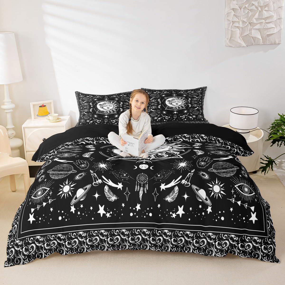 Parure de lit pour enfants et ados motif univers noir