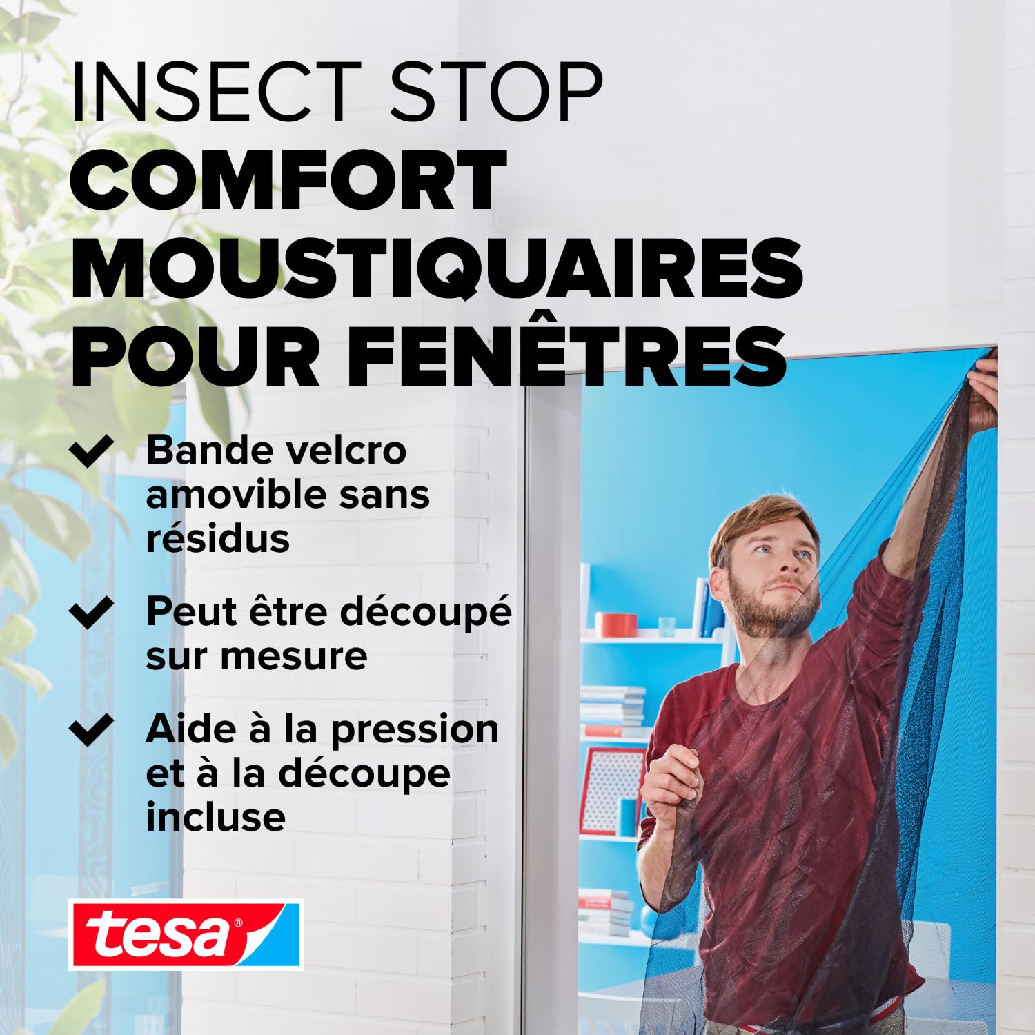 Tesa INSECT STOP Moustiquaire Auto-agrippante Premium 2x 130x130cm Anthrac.