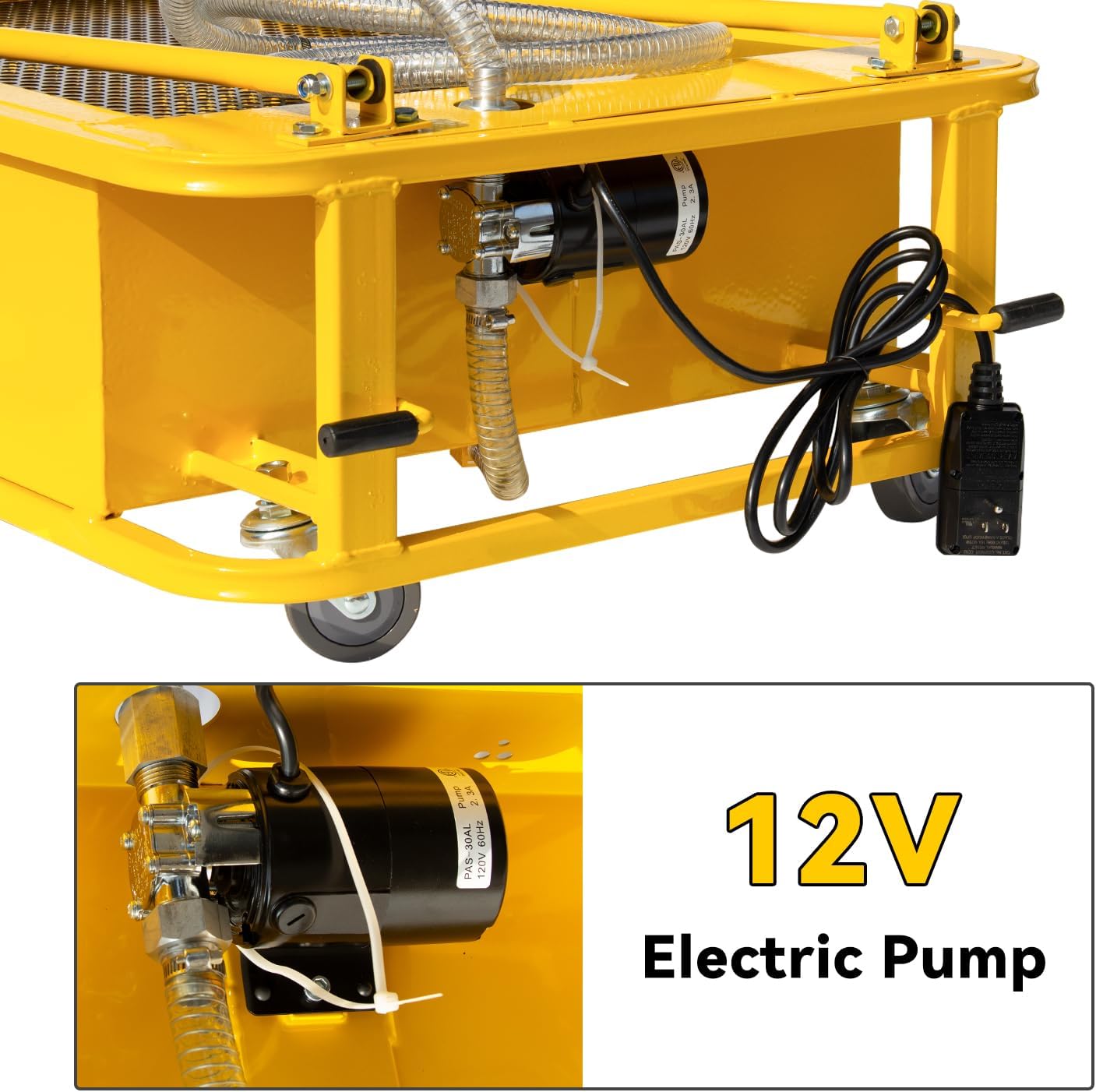 Oil Drain Pan 25 Gal Oil Drain Tank with Electric Pump, Large Capacity Truck Oil Change Pan, Portable Low Profile Oil Drain Pan with Hose, Swivel Casters Wheels for Car SUV Trucks