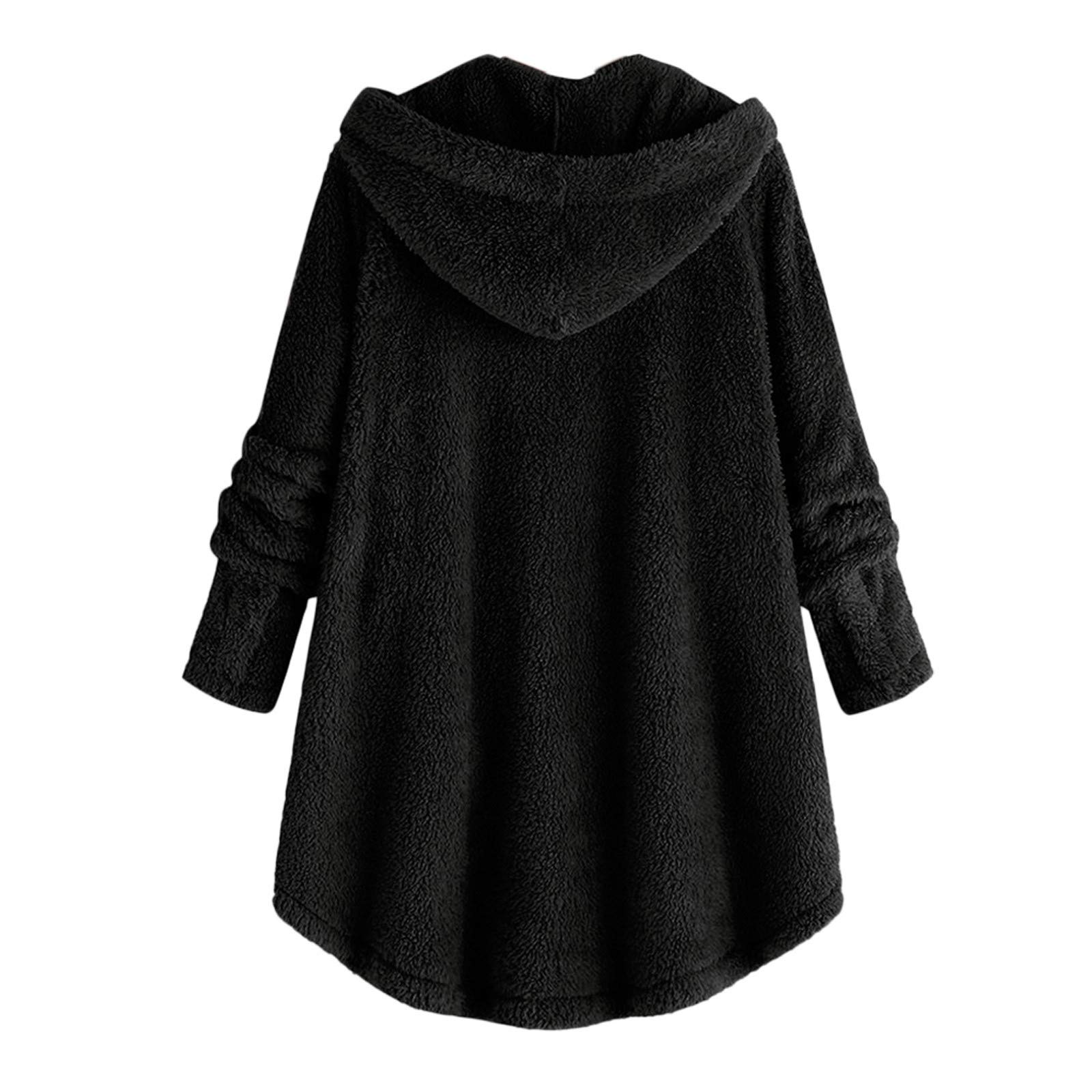 AACH Fleecejacke Damen mit Kapuze Plüschjacke Große Größen Fleecemantel Thermo Fleece Teddymantel Mode Lässig Plüschmantel Plüsch Fleece Jacke Winterjacke mit Reißverschluss Mantel