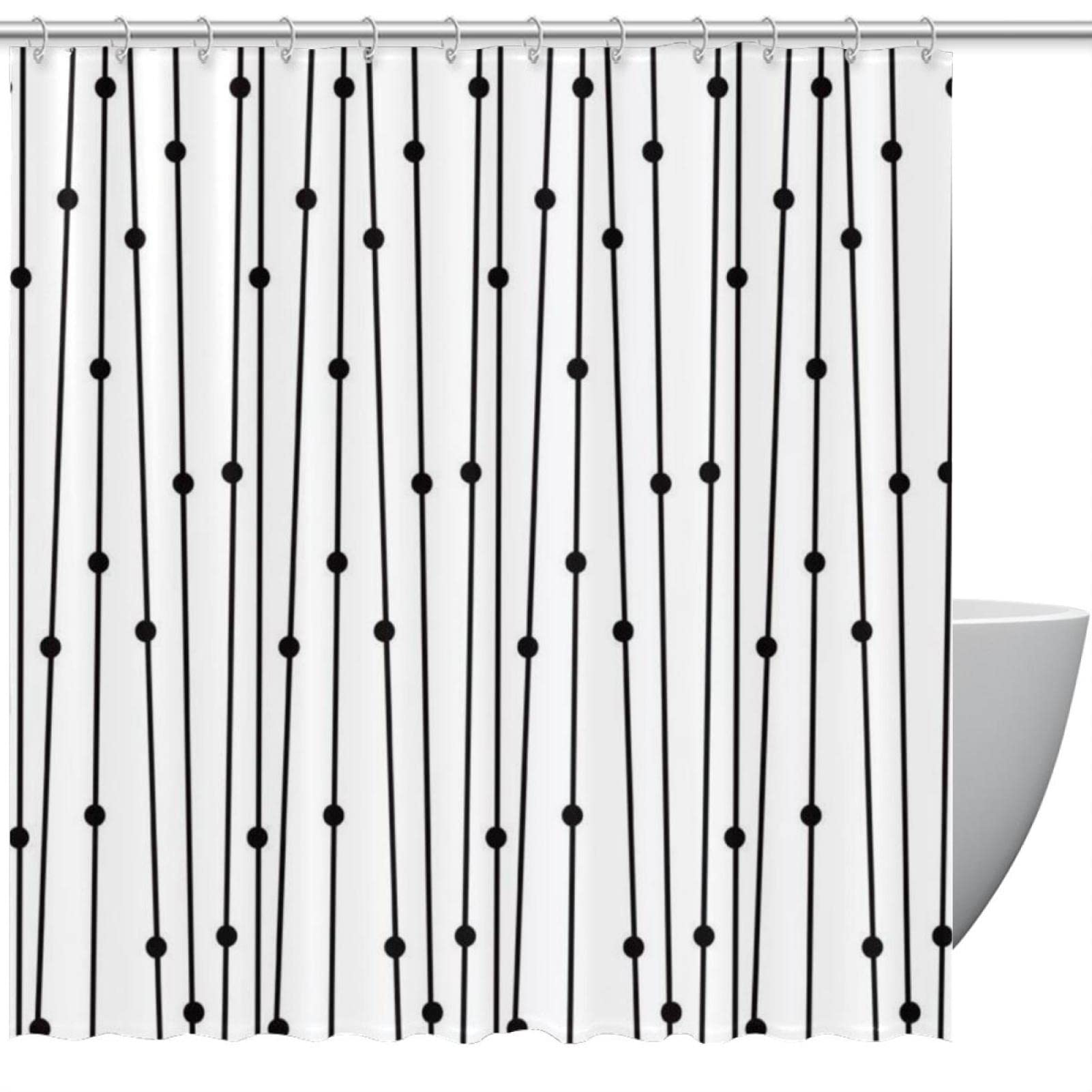 Rideau de douche imperméable à pois noir et blanc 183x183 cm avec ses 12 crochets inclus