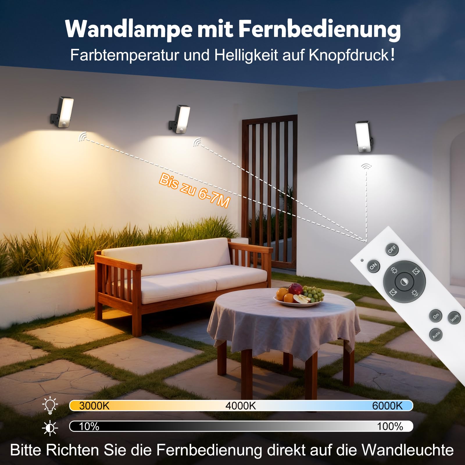 Außenwandleuchte Außenlampe mit Bewegungsmelder, 10000mAh Akku Wandleuchte mit Fernbedienung, 3 Modi 3000K-6000K Timer Led Aufladbare lampe mit bewegungsmelder aussen für Garage, Hof, Haustür-2 Stück