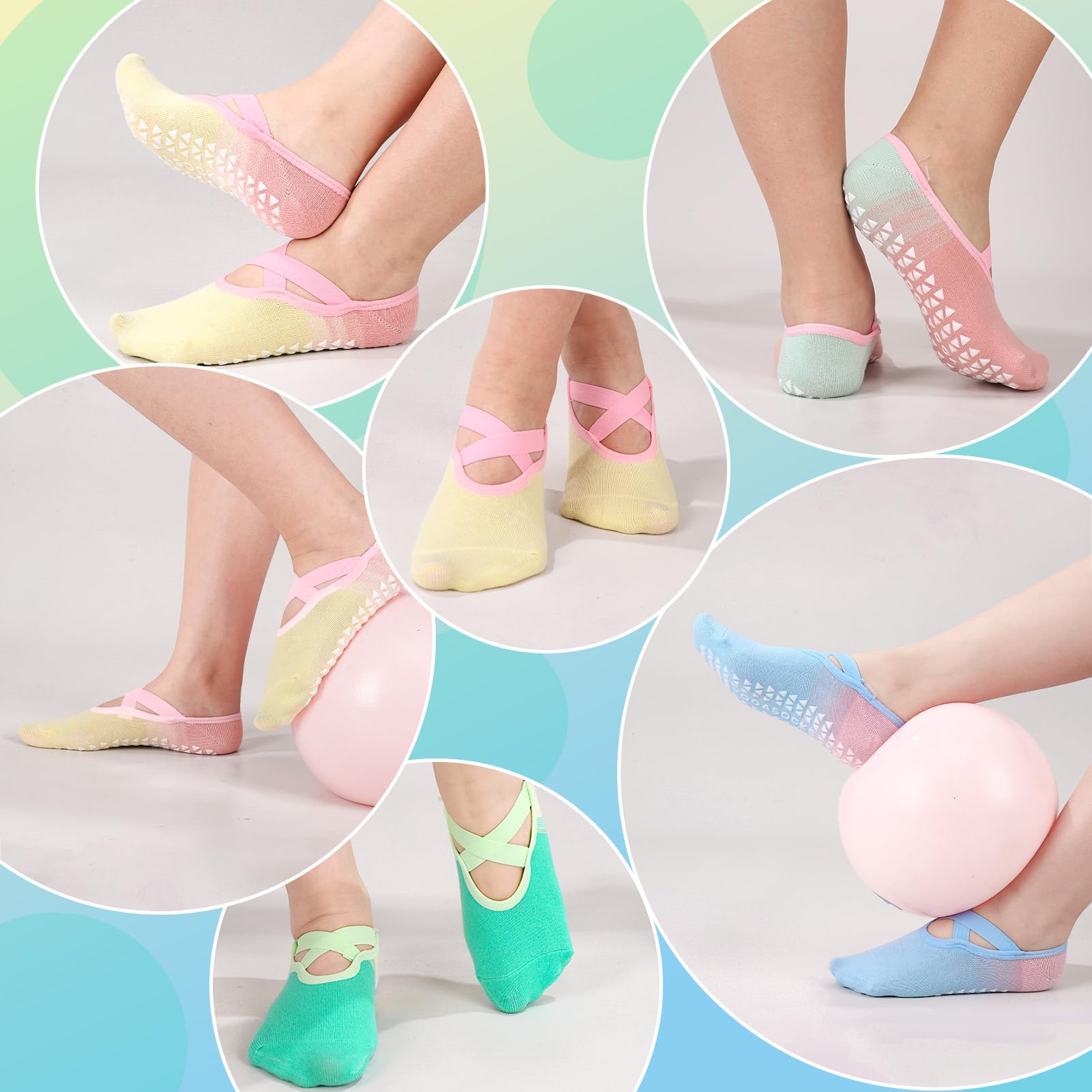 Utensilsto 4 Paar Pilates Socken Rutschfeste Yoga Socken mit Noppen,35-38 Gradient Anti Rutsch Socken für Ballett Tanzen Trampolin Gymnastik Fitness