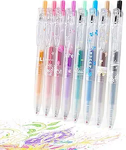 8 Color Retractable Gel Pens Colorful Glitter Gel Pen Set Japanese Style 0.7mm Aesthetic Colored Pens for Office School Stationery Supplies (8B)…