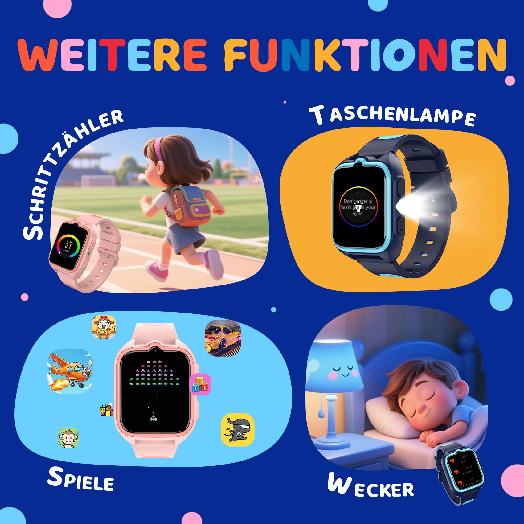 Smartwatch Kinder mit GPS+WLAN+LBS Position, Videoanruf, Sprachchat, SOS Notruffunktion, Schulmodus, Taschenlampe, IP68 Wasserdicht, Schrittzähler, 800mAh Akku für Mädchen, Jungen