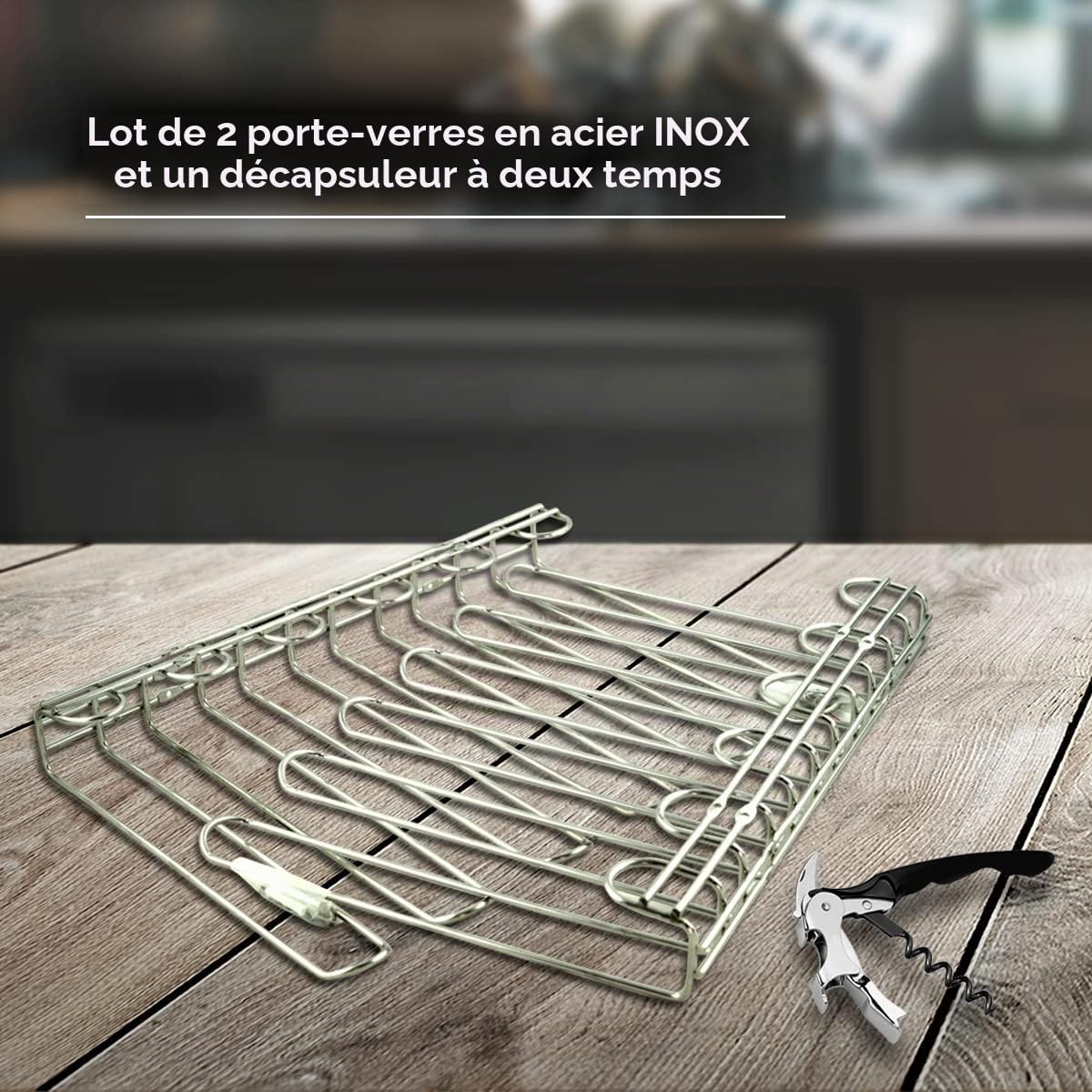 Hostelnovo - Lot de 2 crochets de verres pour plafond et mur - Support pour verres à vin suspendus idéal pour bar ou restaurant en acier inoxydable 18/8