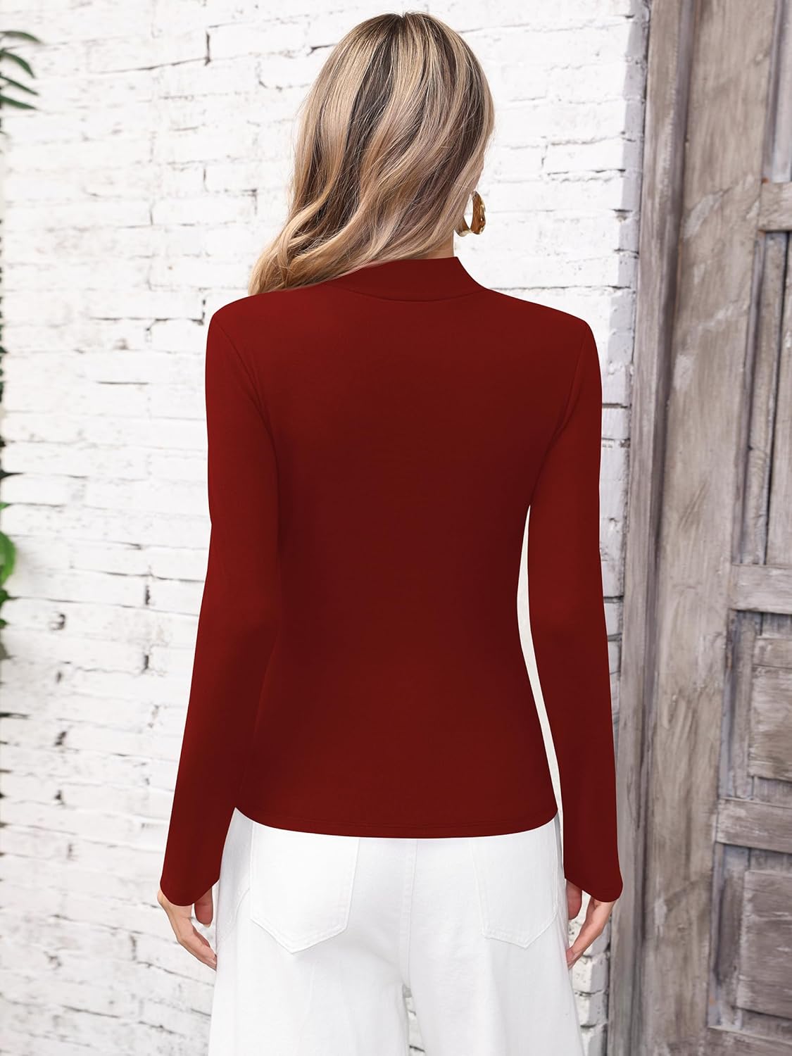 Laughido Women's Mock Neck Long Sleeve Fleece Slim Fit T-Shirt 2025 Casual Basic Pullover Crop Tops - Image 5